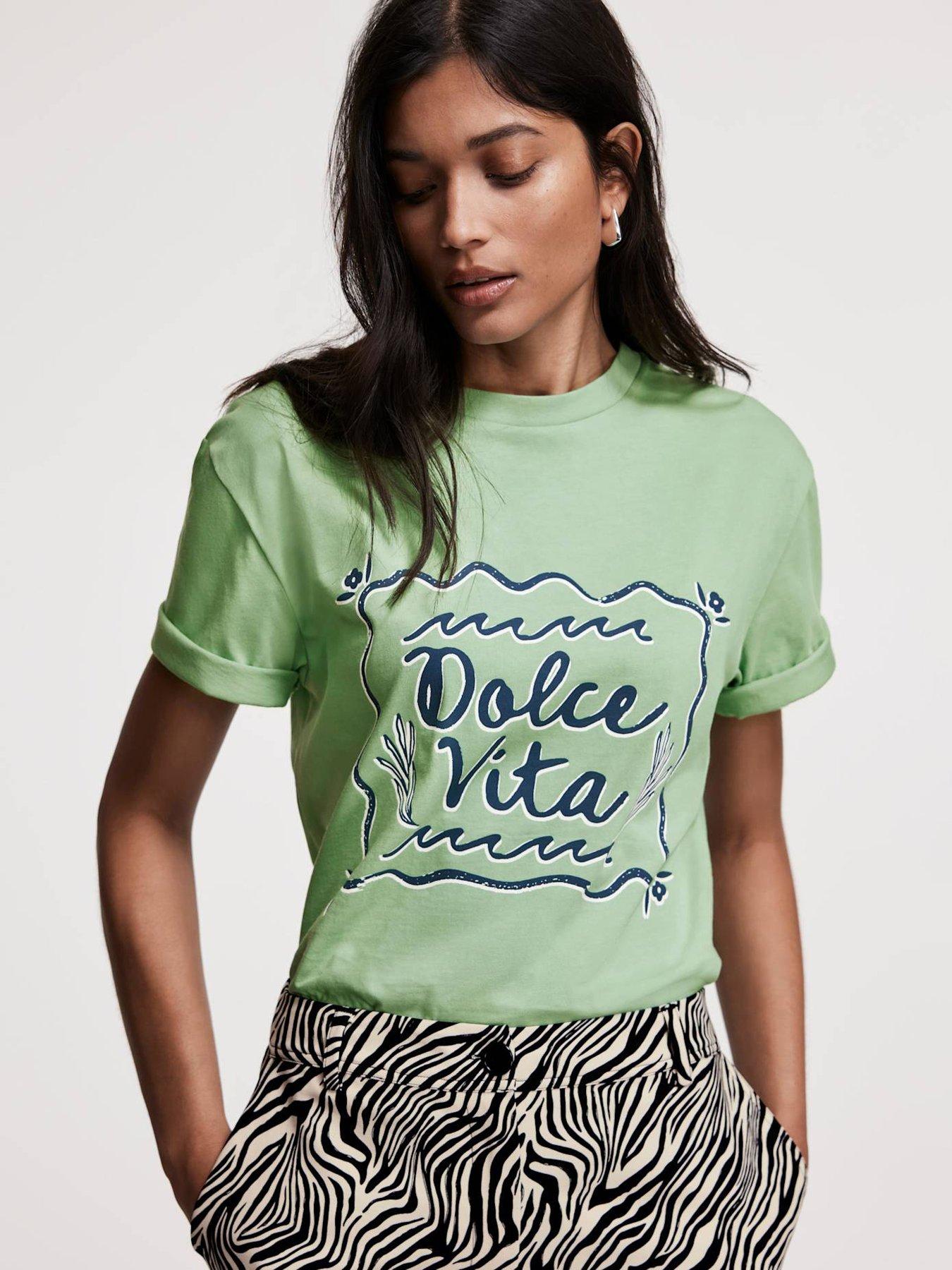 mint-velvet-dolce-vita-slogan-t-shirt-green