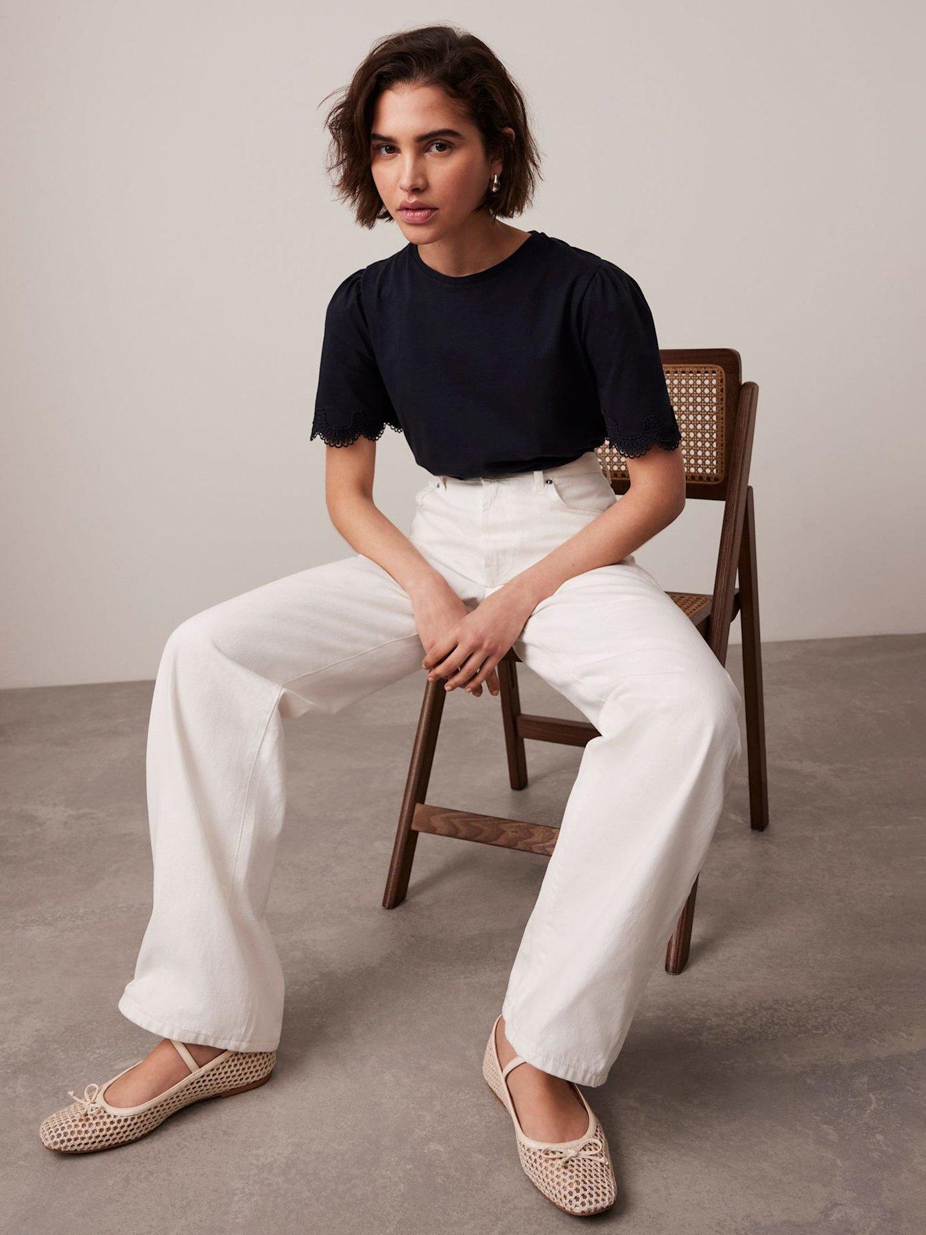  image of mint-velvet-cotton-lace-trim-t-shirt-navy
