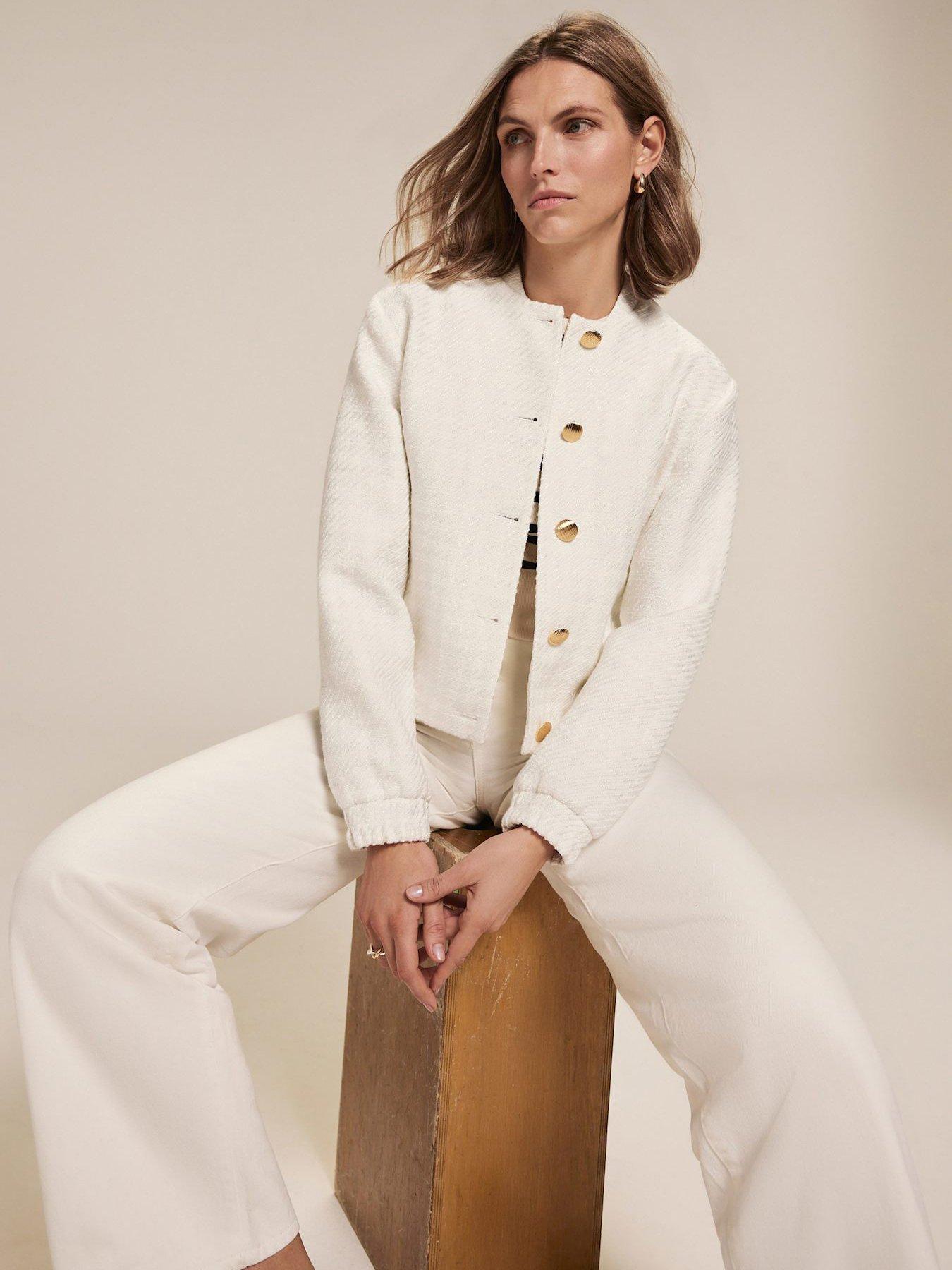 undefined Ivory Boucle Bomber Jacket - Cream