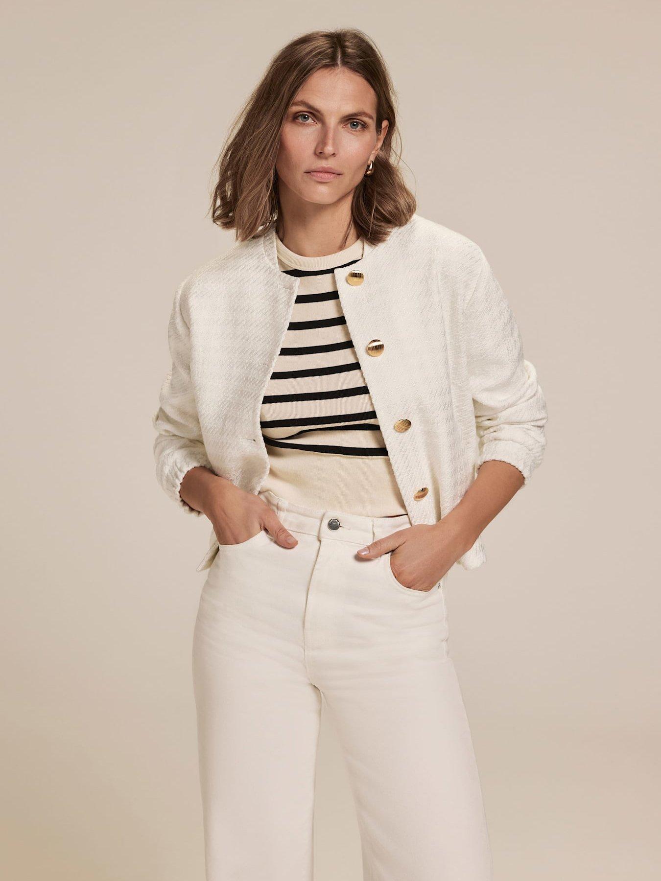  image of mint-velvet-ivory-boucle-bomber-jacket-cream