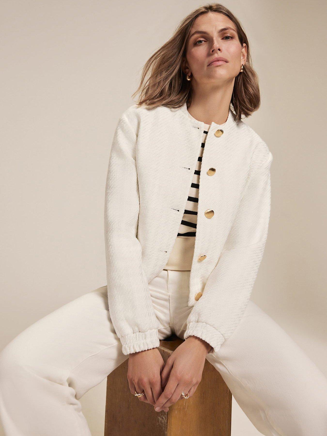 Mint Velvet Ivory Boucle Bomber Jacket Cream Littlewoods
