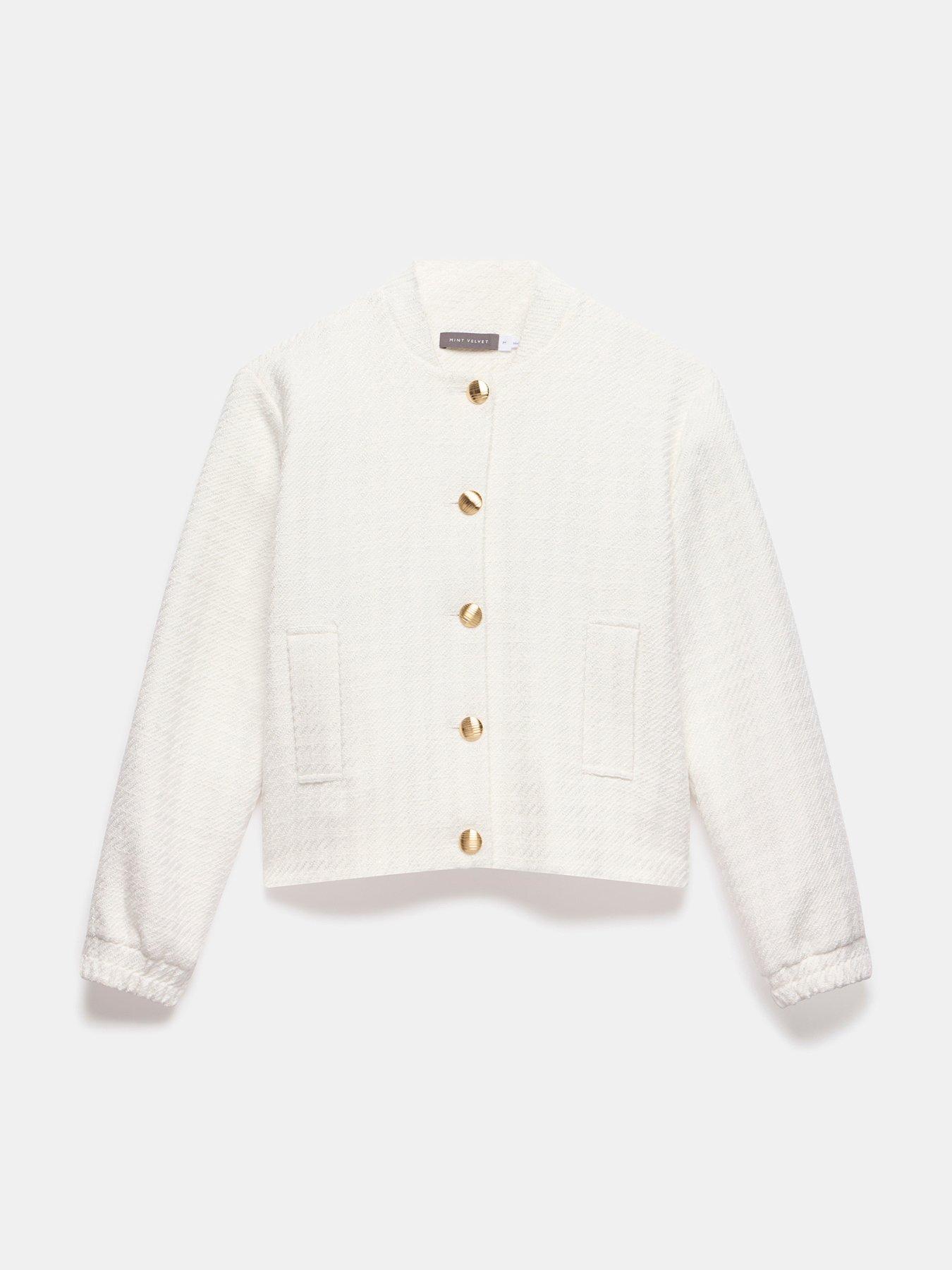  image of mint-velvet-ivory-boucle-bomber-jacket-cream