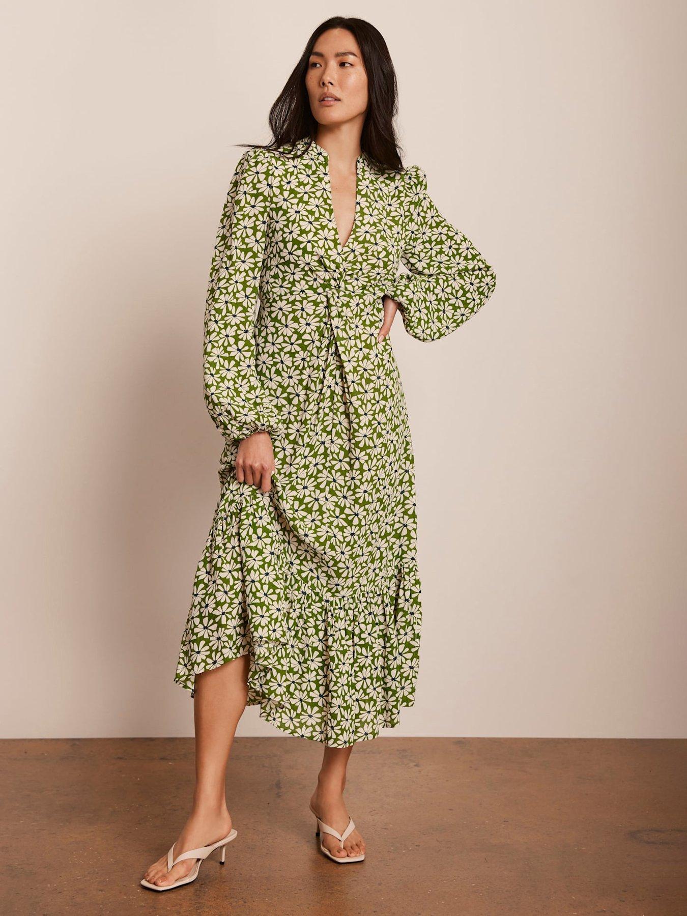 undefined Floral Print Midi Dress - Green
