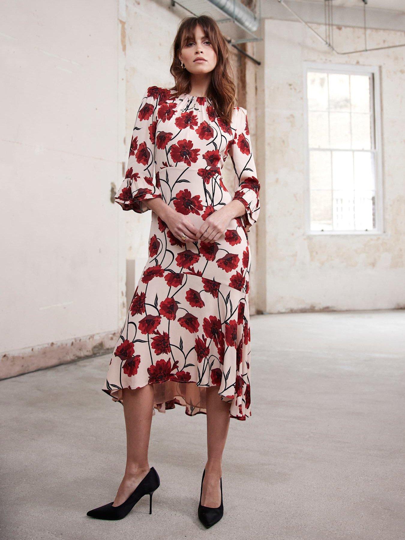 undefined Neutral Floral Print Midi Dress - Beige