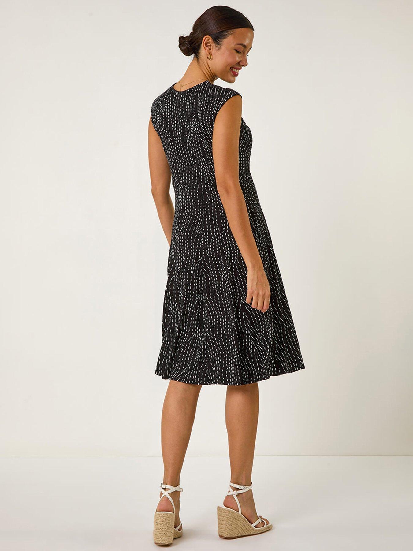 Image 2 of 5 of Roman Spot Print Twist Midi Dress - Black