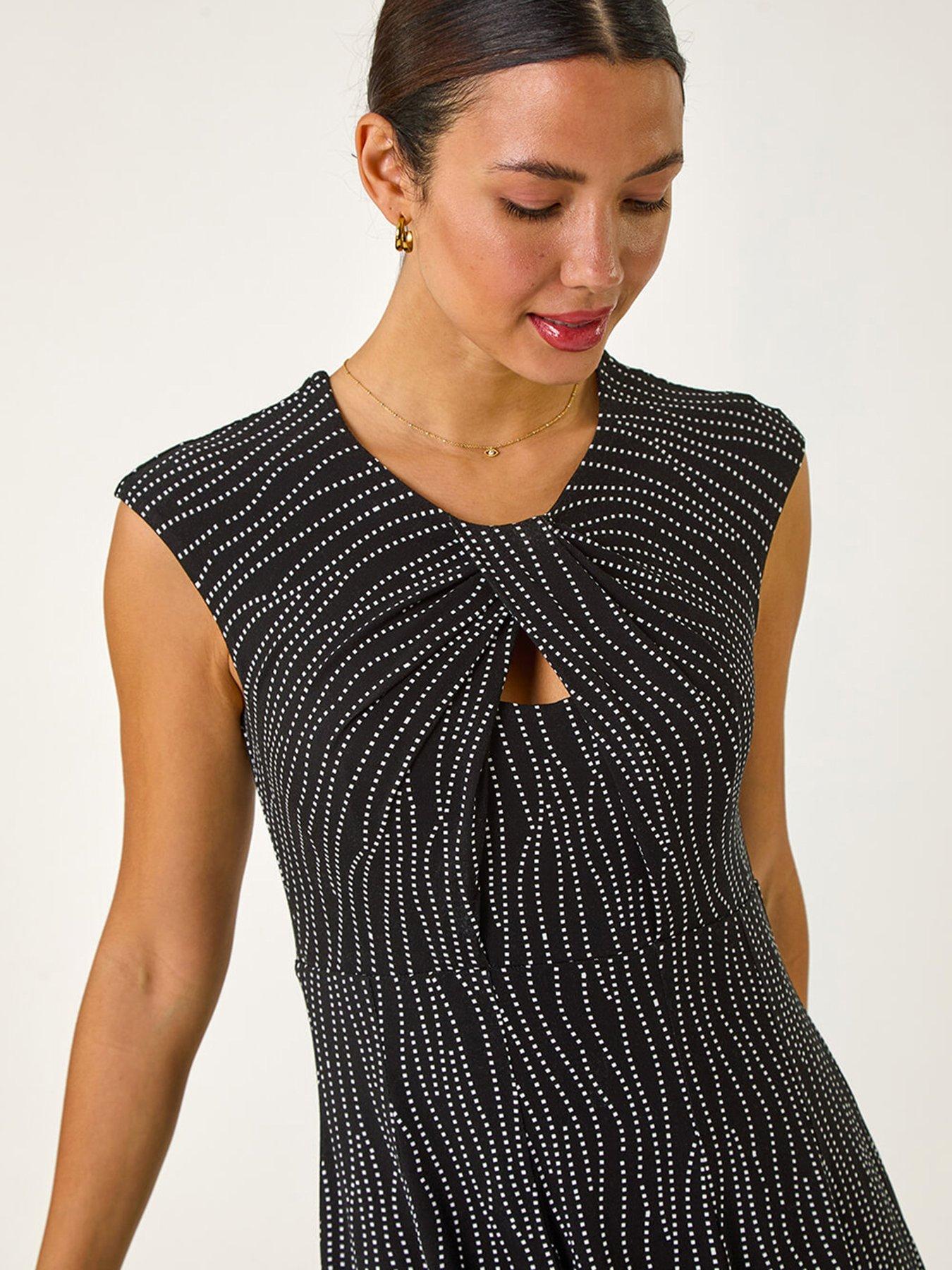 Image 4 of 5 of Roman Spot Print Twist Midi Dress - Black
