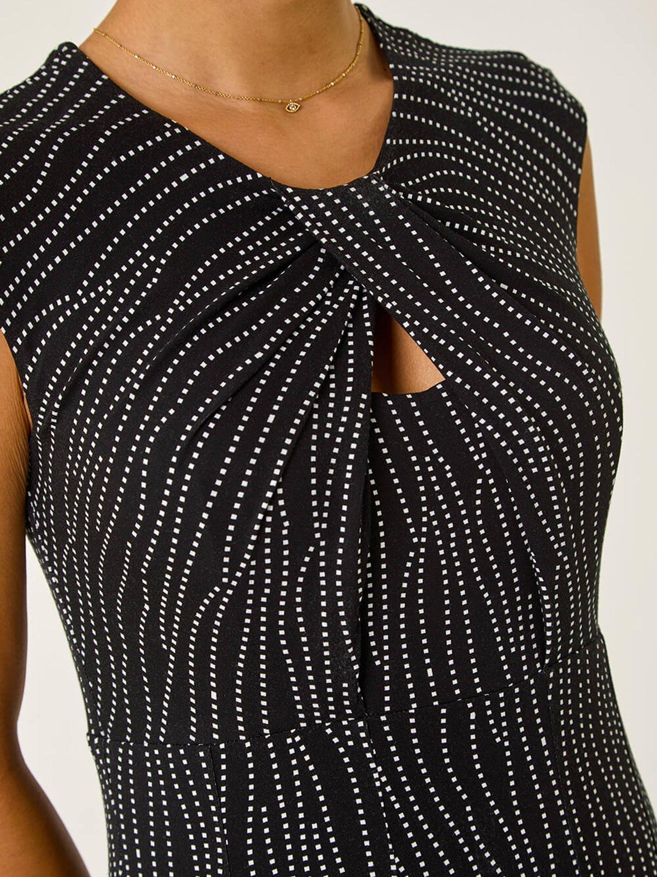 Image 5 of 5 of Roman Spot Print Twist Midi Dress - Black