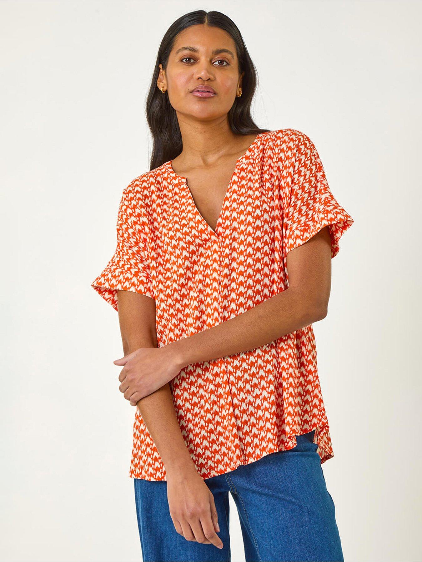 undefined Abstract Print Tunic Top - Orange