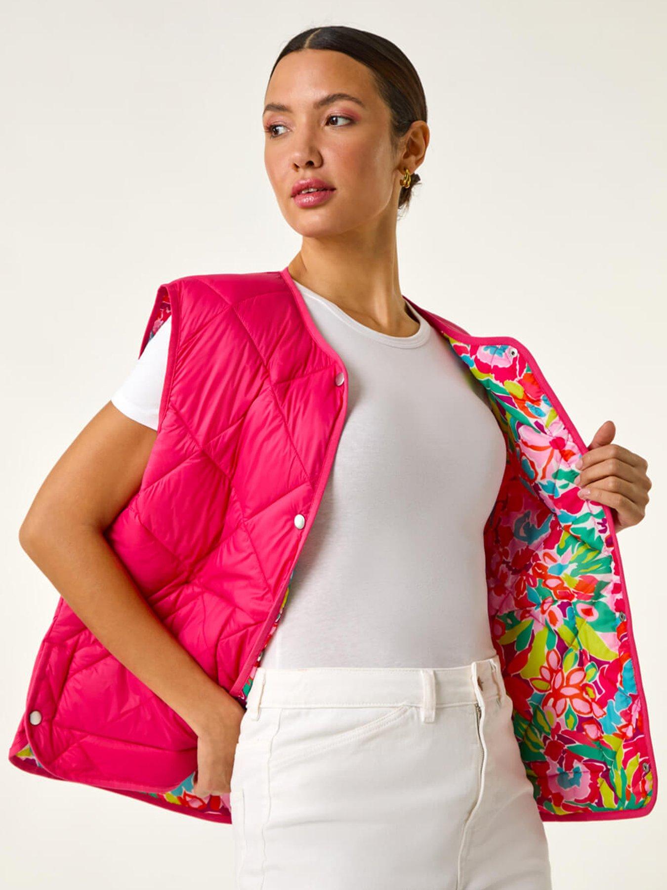 undefined Quilted Funnel Neck Lined Gilet - Cerise