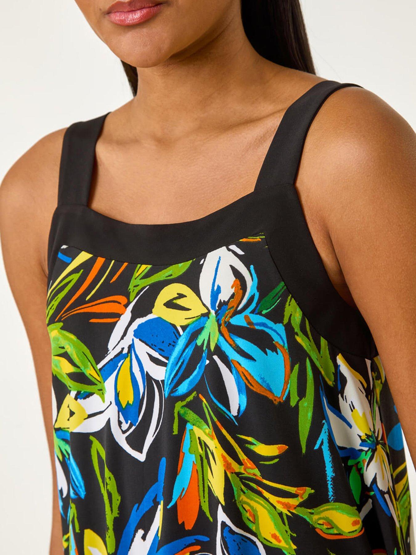  image of roman-floral-print-cami-stretch-top-green