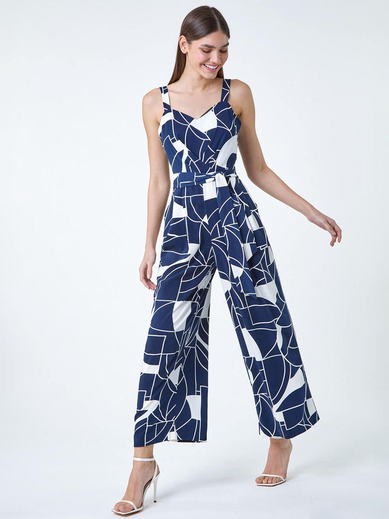 undefined Abstract Print Pocket Jumpsuit - Navy