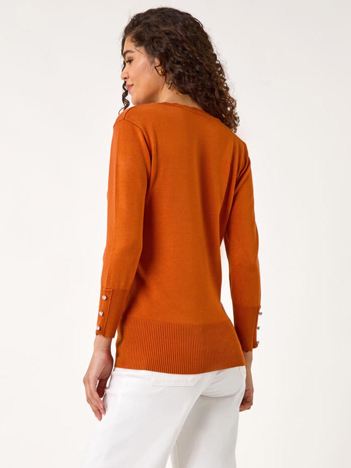 Image 2 of 5 of Roman Scallop Neck Button Knit Jumper - Orange