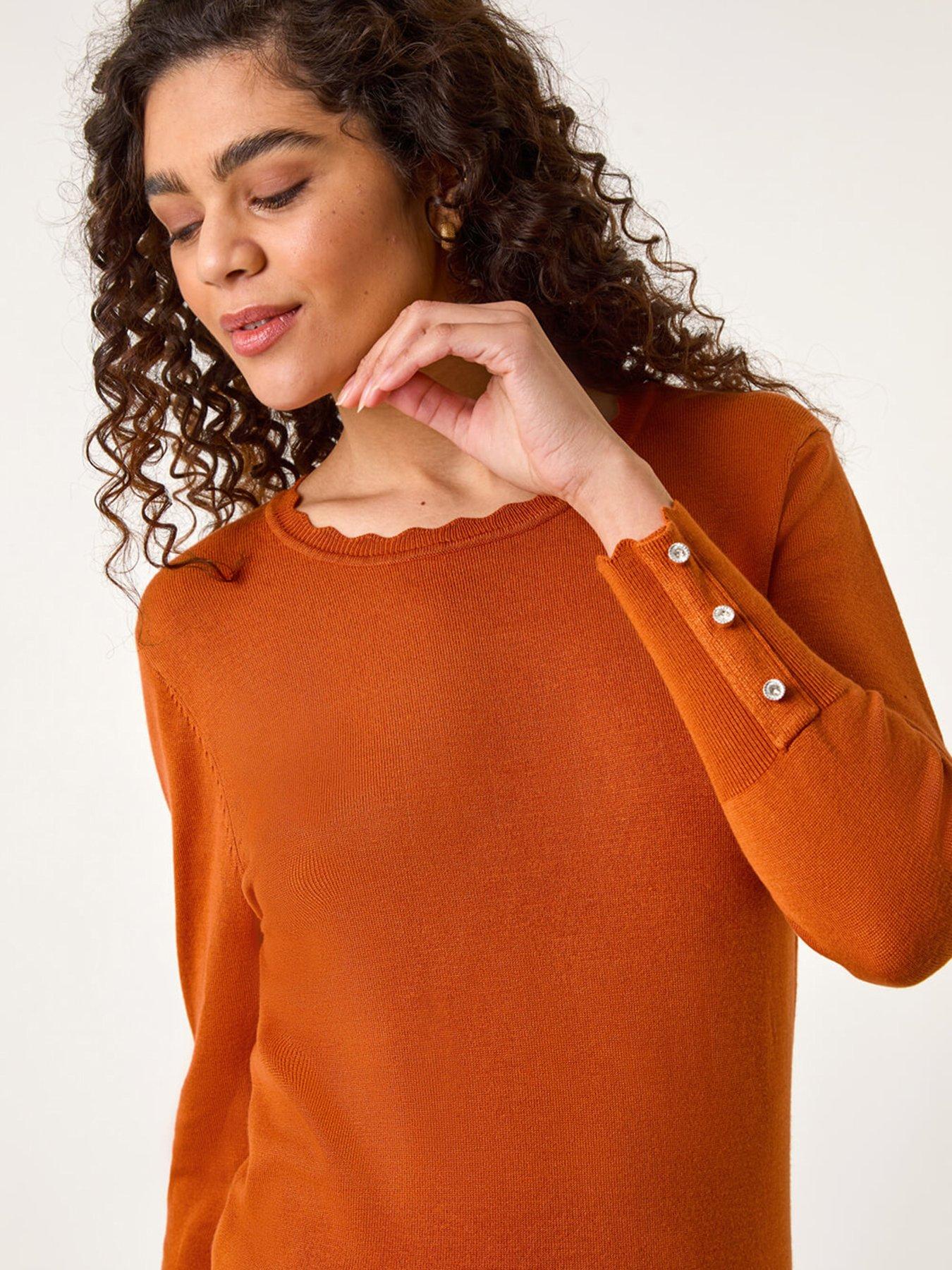Image 4 of 5 of Roman Scallop Neck Button Knit Jumper - Orange