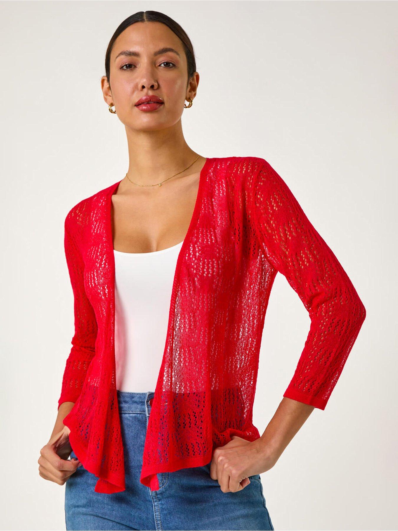 undefined Textured Light Knit Shrug - Red