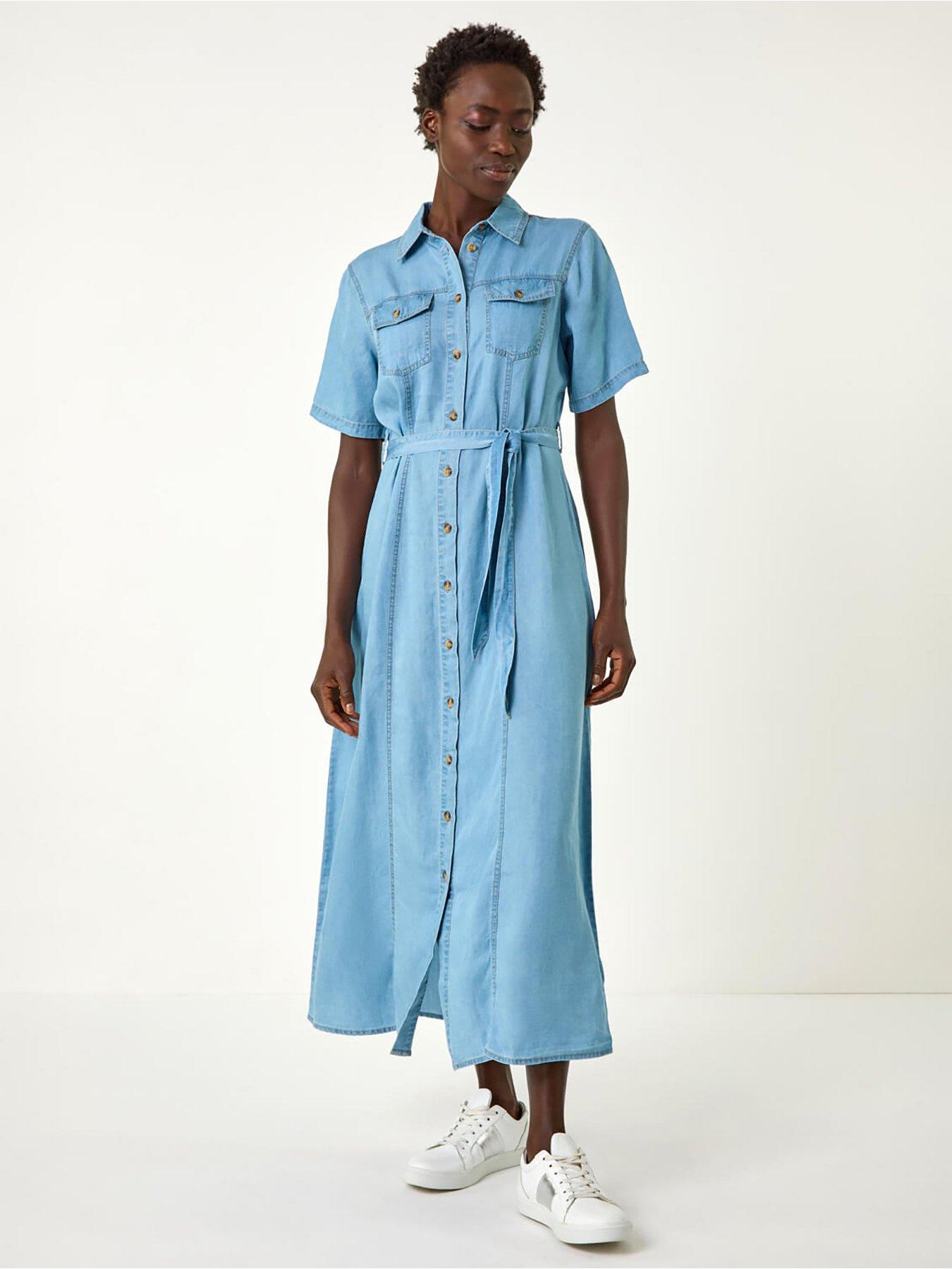  image of roman-button-through-midi-dress-light-denim