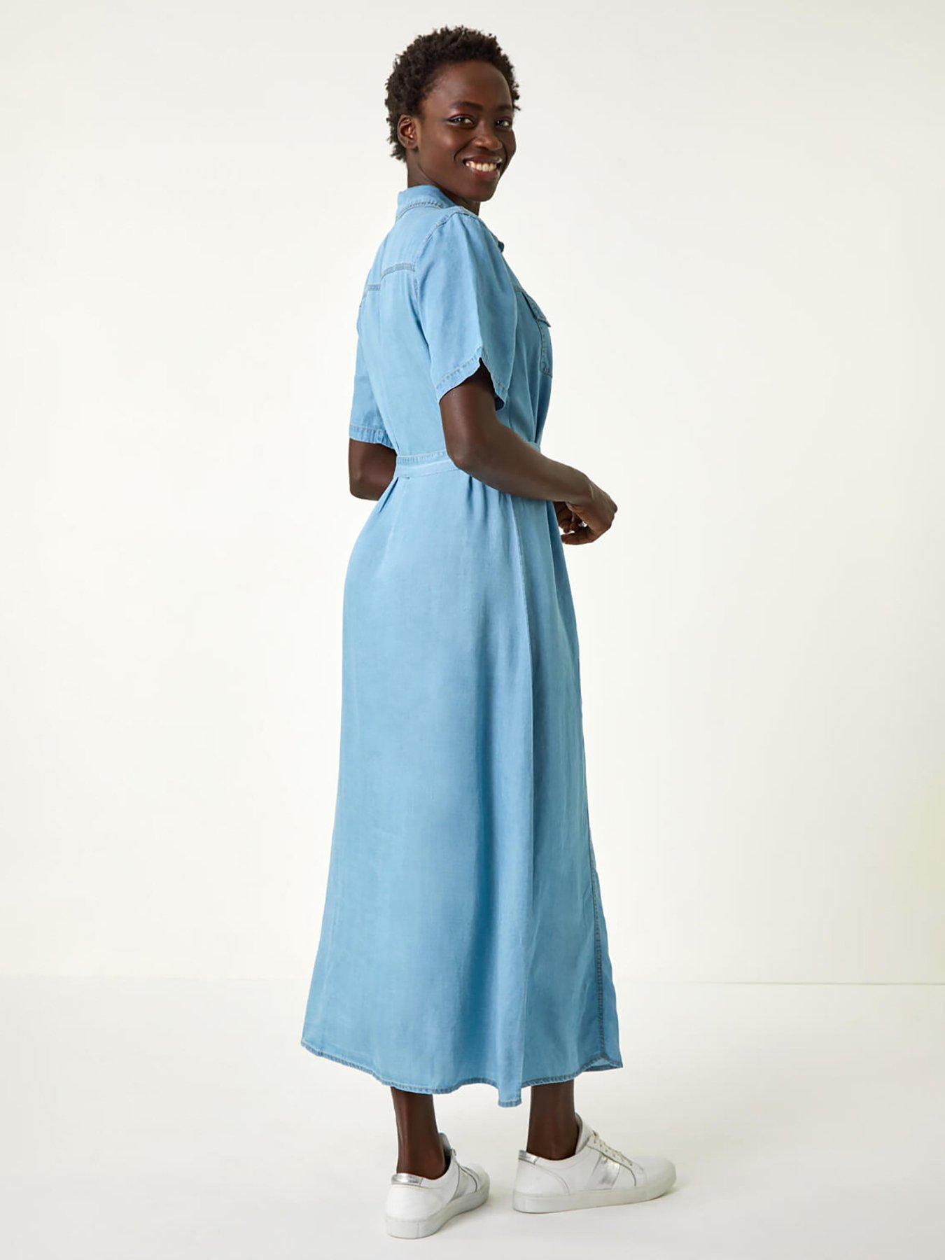  image of roman-button-through-midi-dress-light-denim