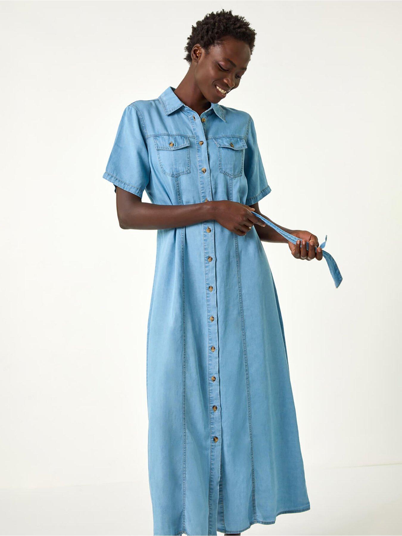  image of roman-button-through-midi-dress-light-denim