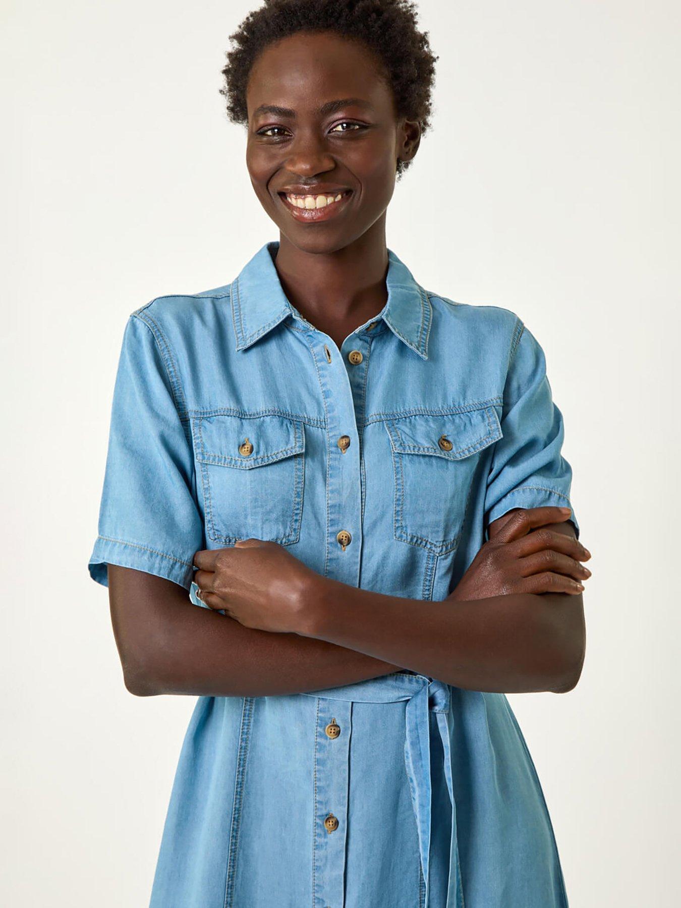  image of roman-button-through-midi-dress-light-denim