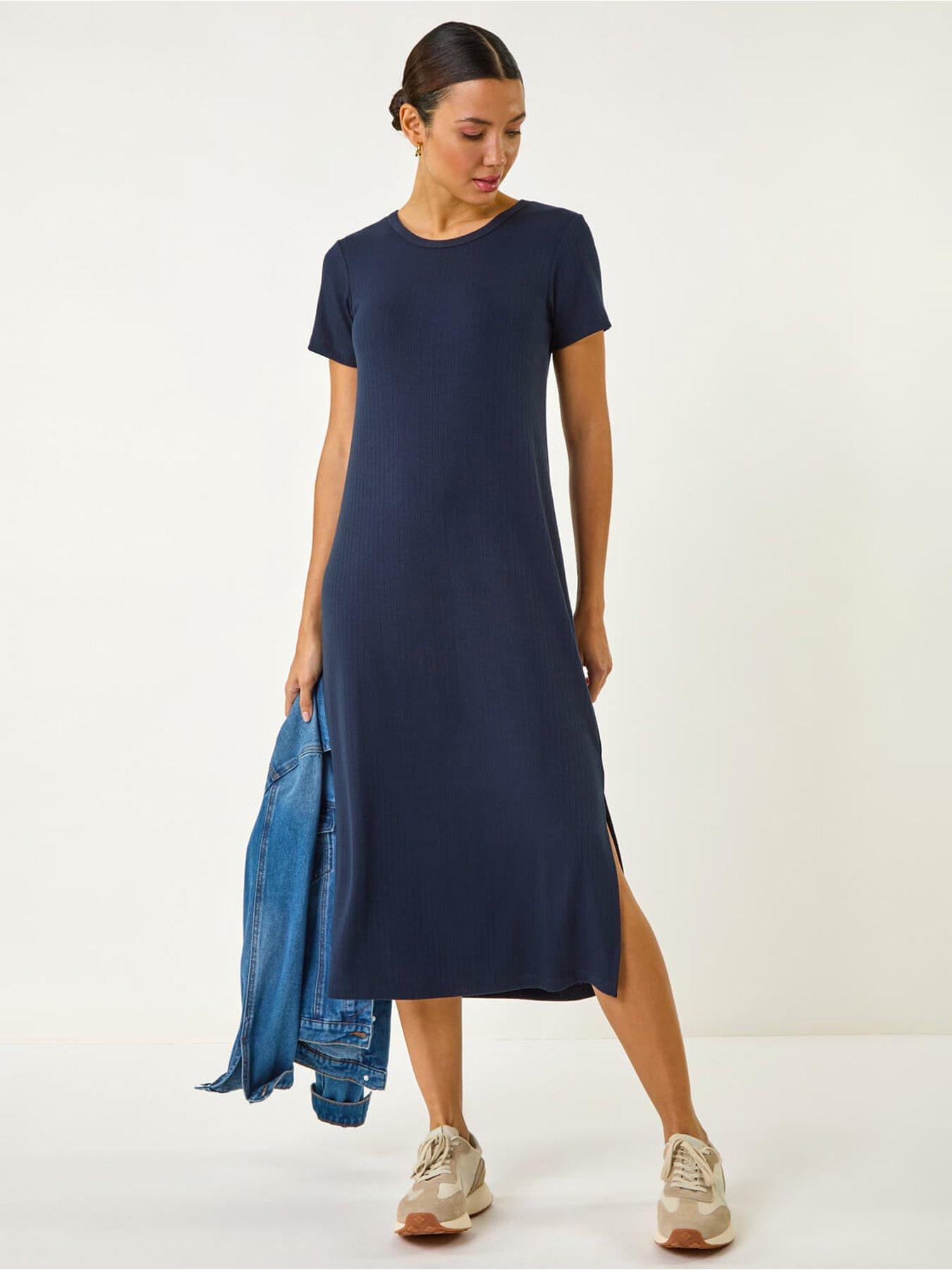 undefined Ribbed Stretch Midi Dress - Navy