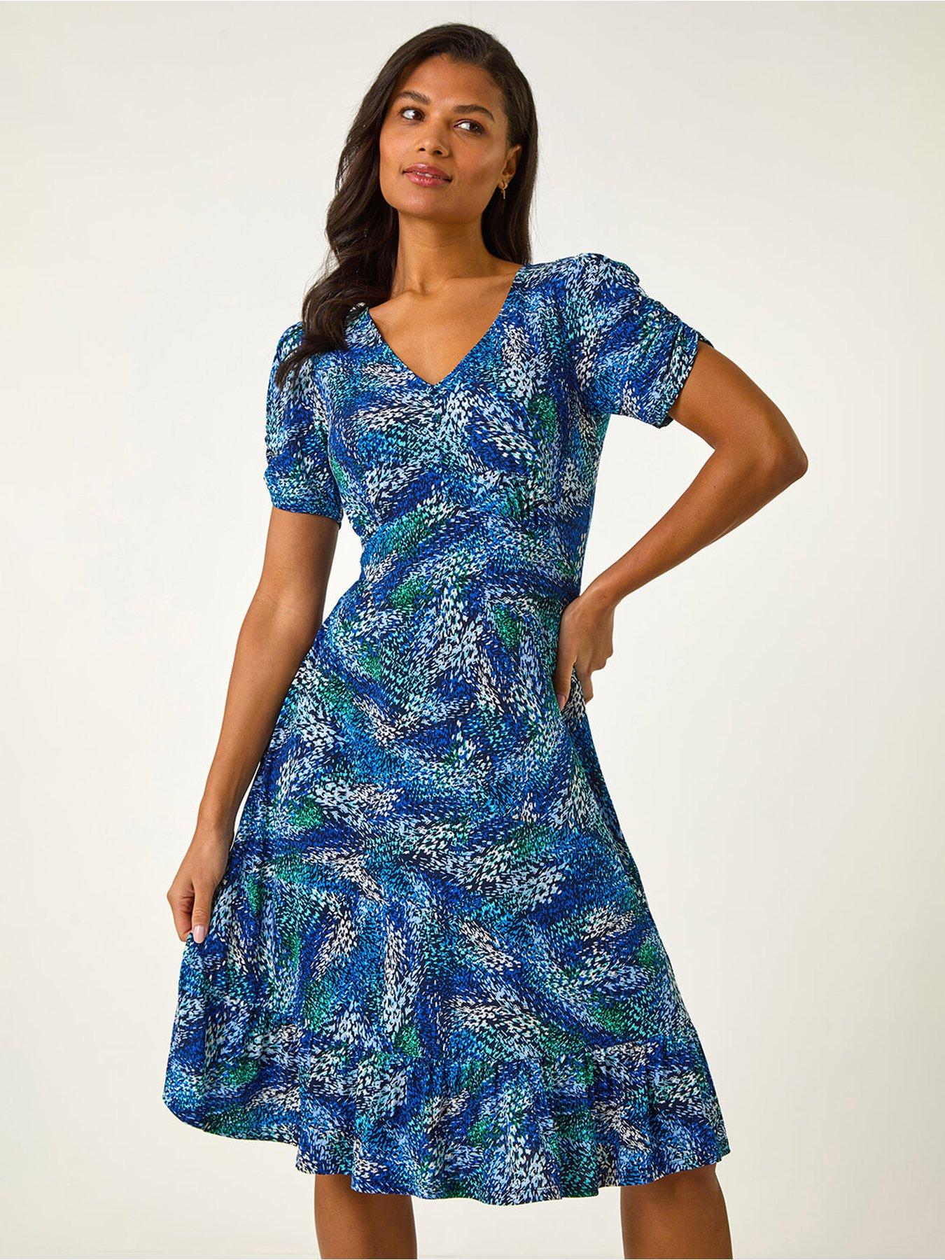 roman-abstract-button-tea-dress-navy