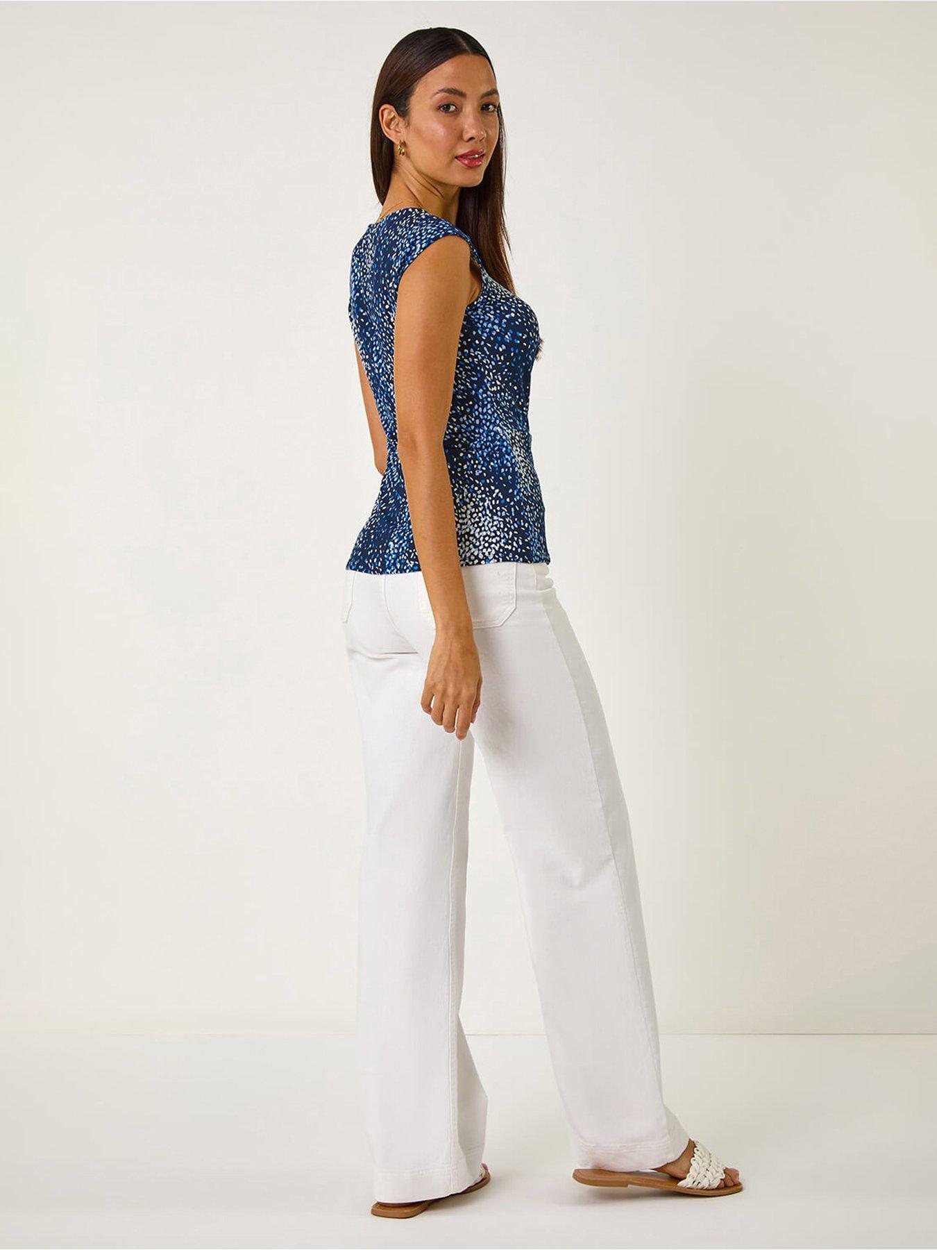 Image 2 of 5 of Roman Abstract Print Twist Front Tee - Navy