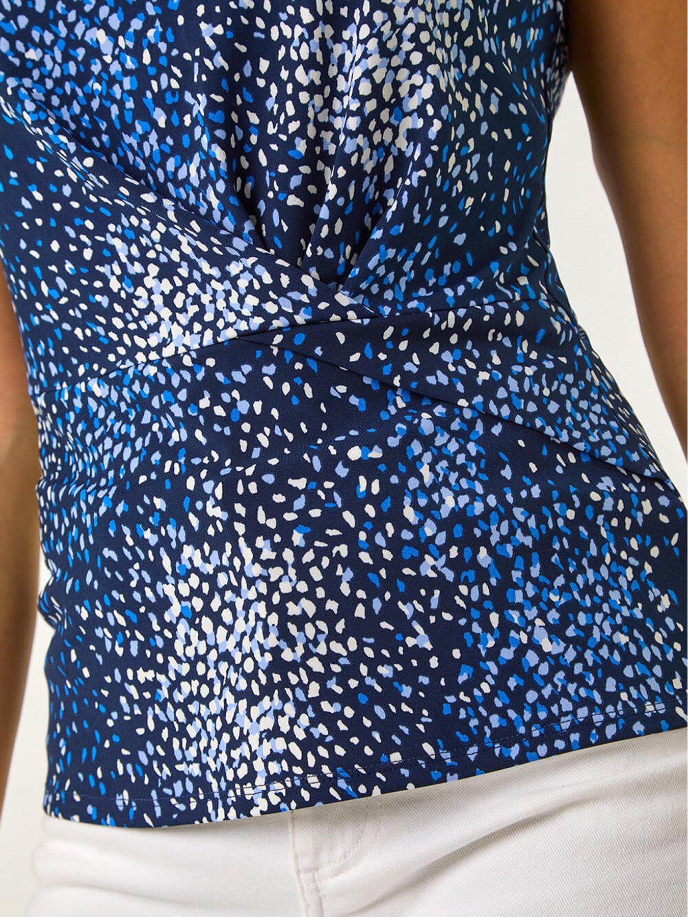 Image 5 of 5 of Roman Abstract Print Twist Front Tee - Navy