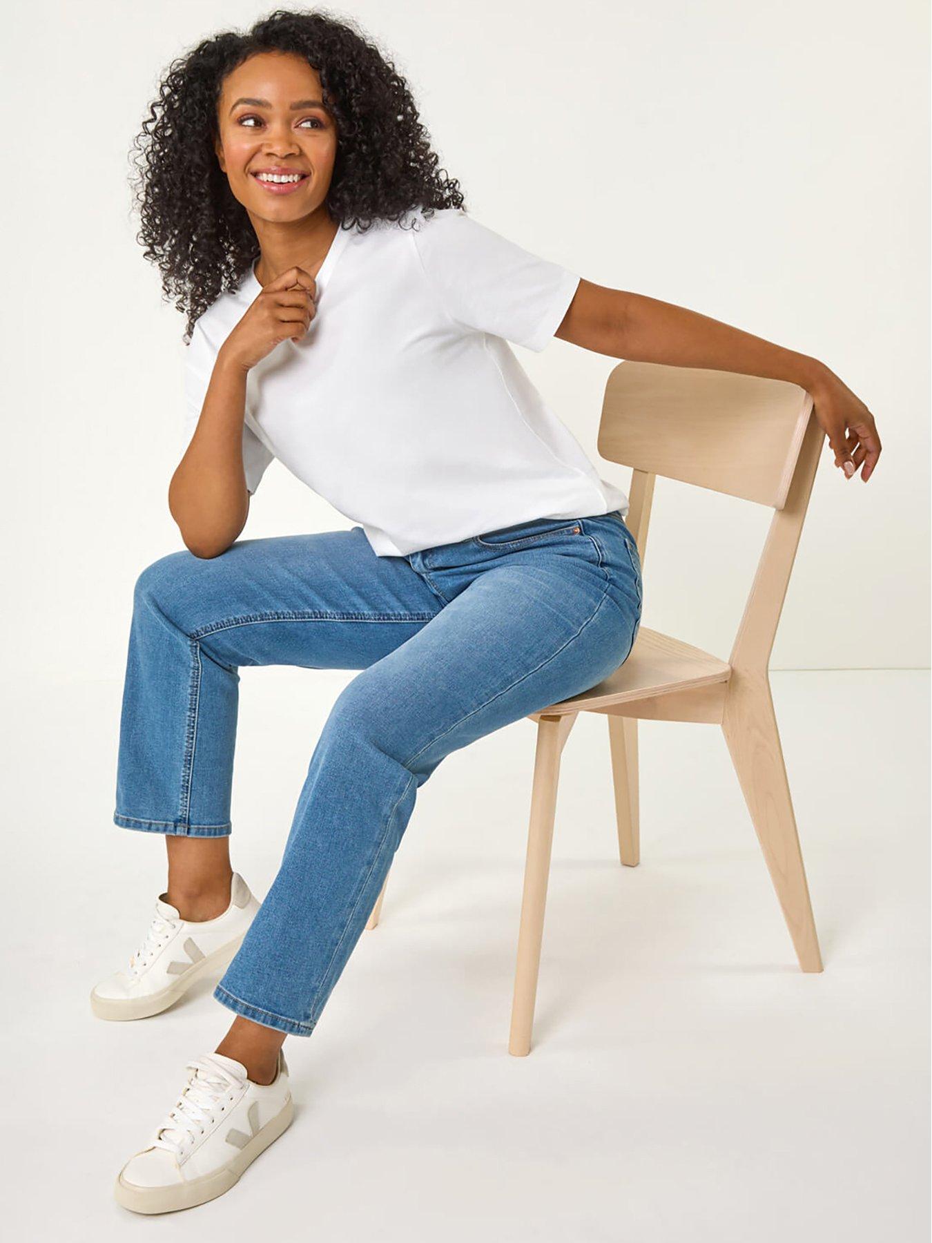 Image 4 of 5 of Roman Petite Stretch Straight Leg Jeans - Denim