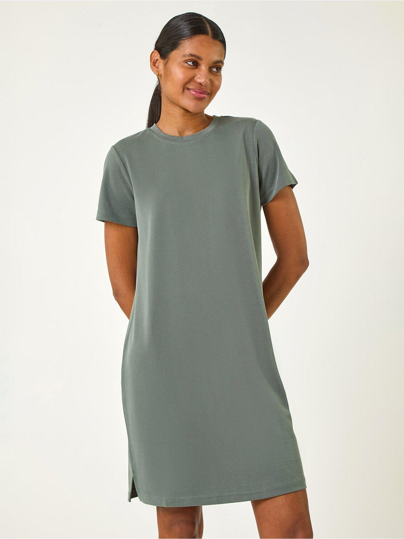undefined Short Sleeve T-shirt Dress - Khaki