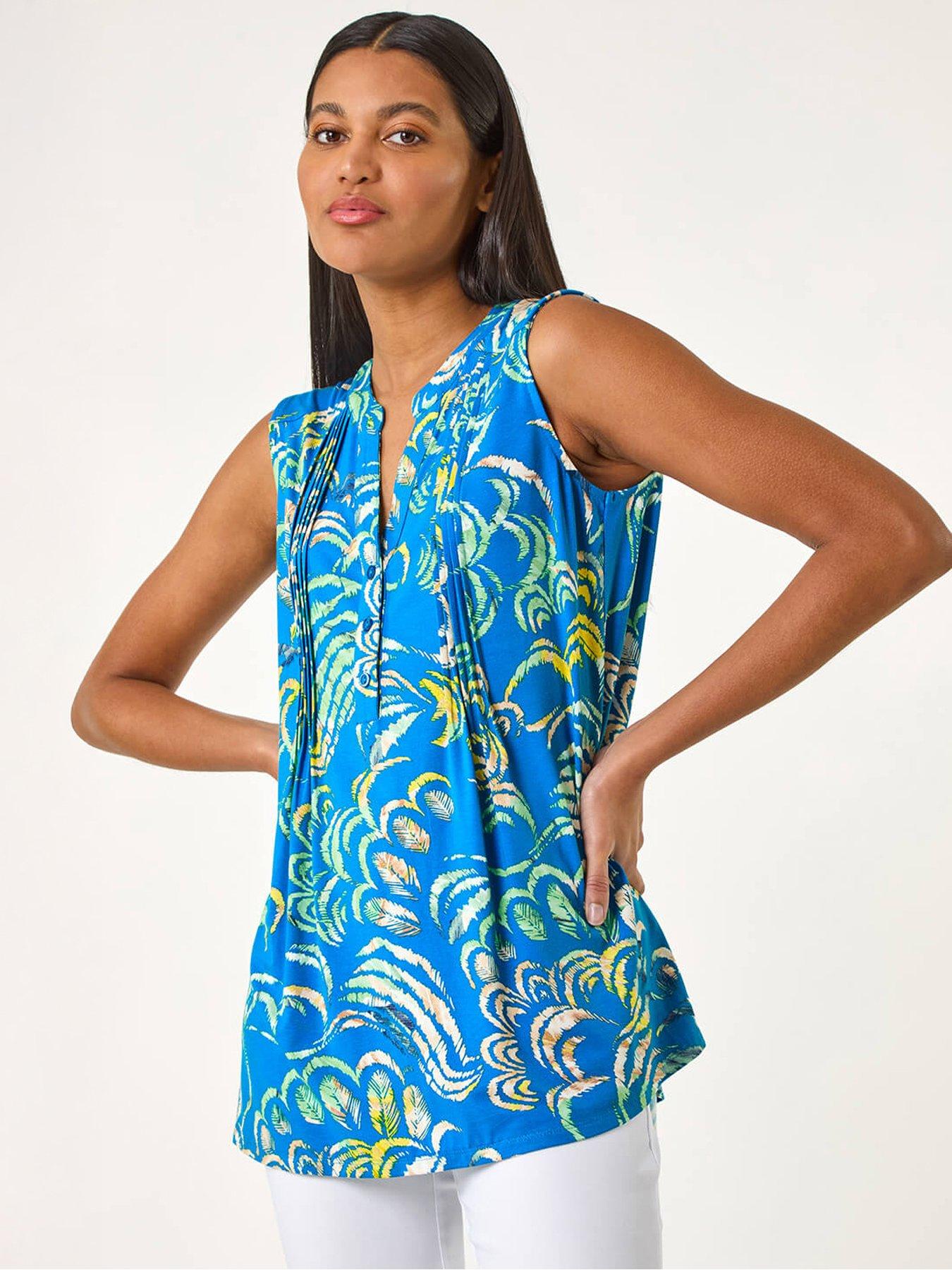  image of roman-abstract-print-v-neck-vest-blue