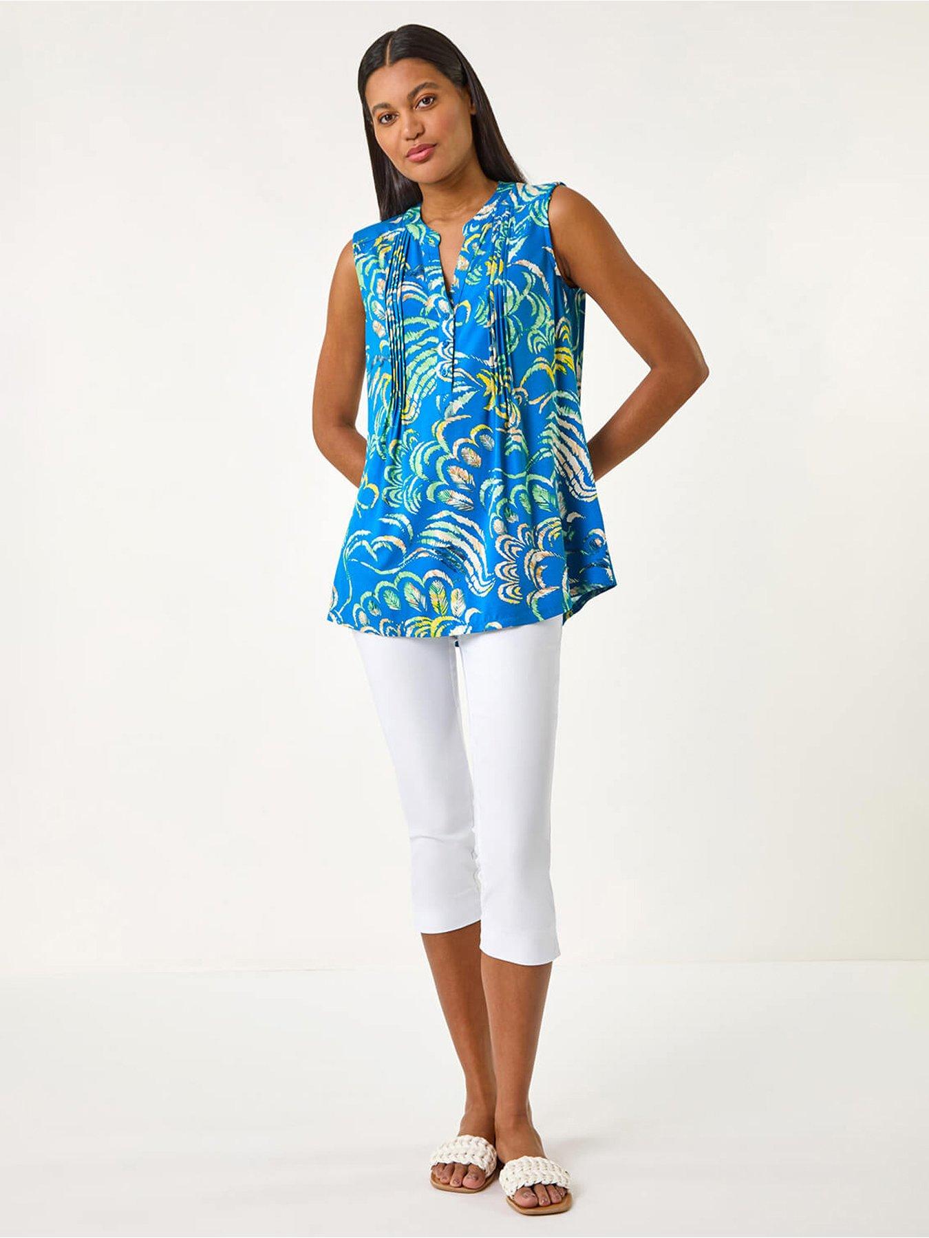  image of roman-abstract-print-v-neck-vest-blue
