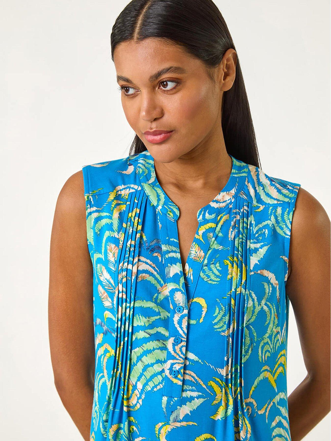  image of roman-abstract-print-v-neck-vest-blue