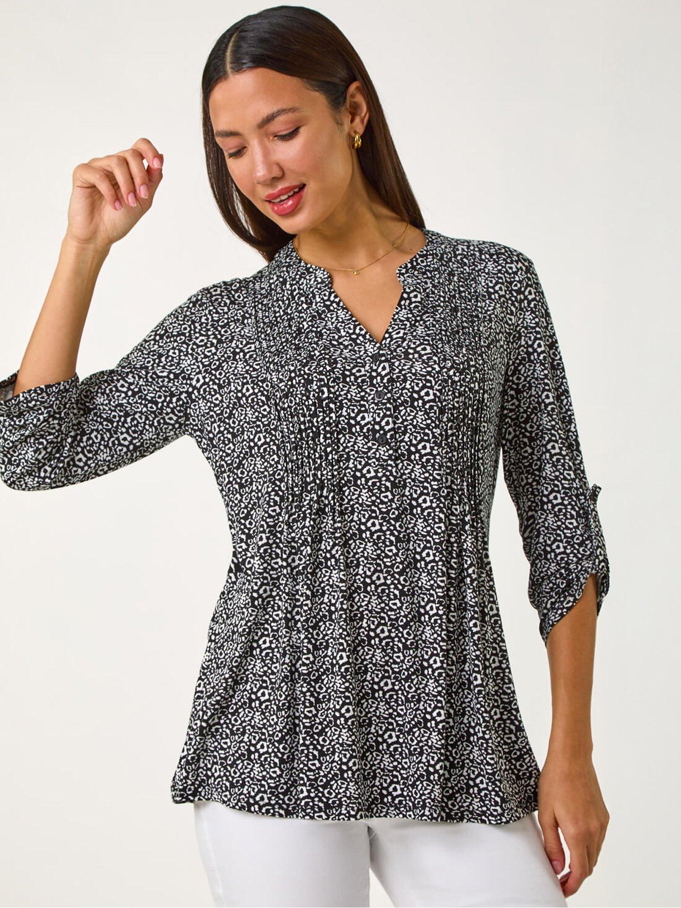 undefined Animal Print Pintuck Shirt - Black