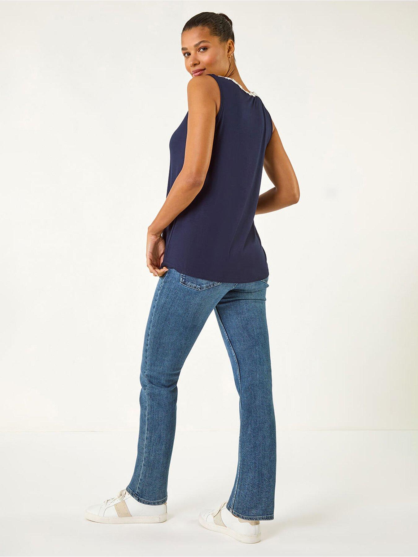 stillFront image of roman-daisy-neck-trim-vest-top-navy