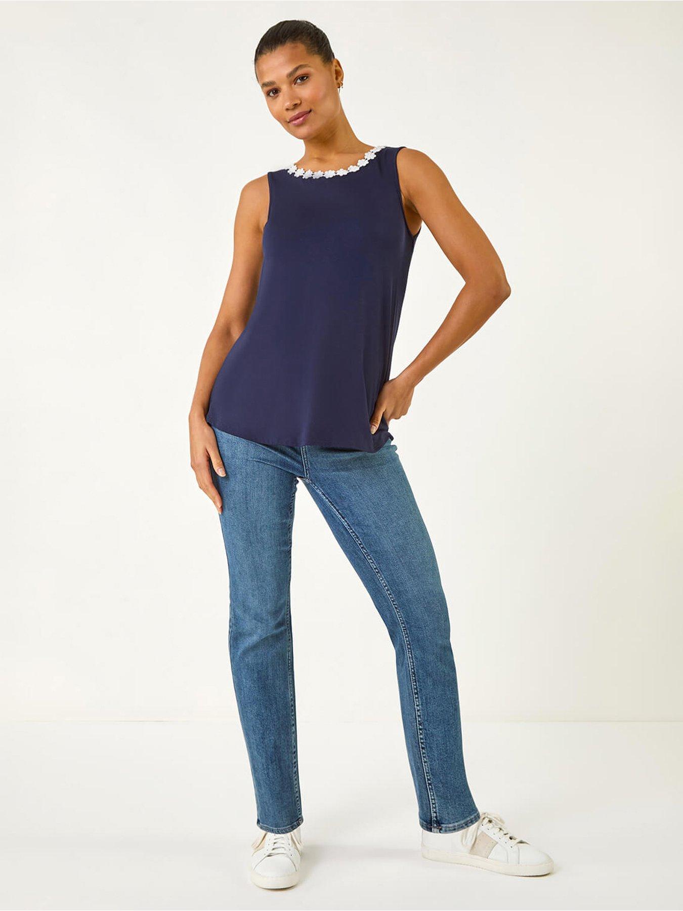  image of roman-daisy-neck-trim-vest-top-navy
