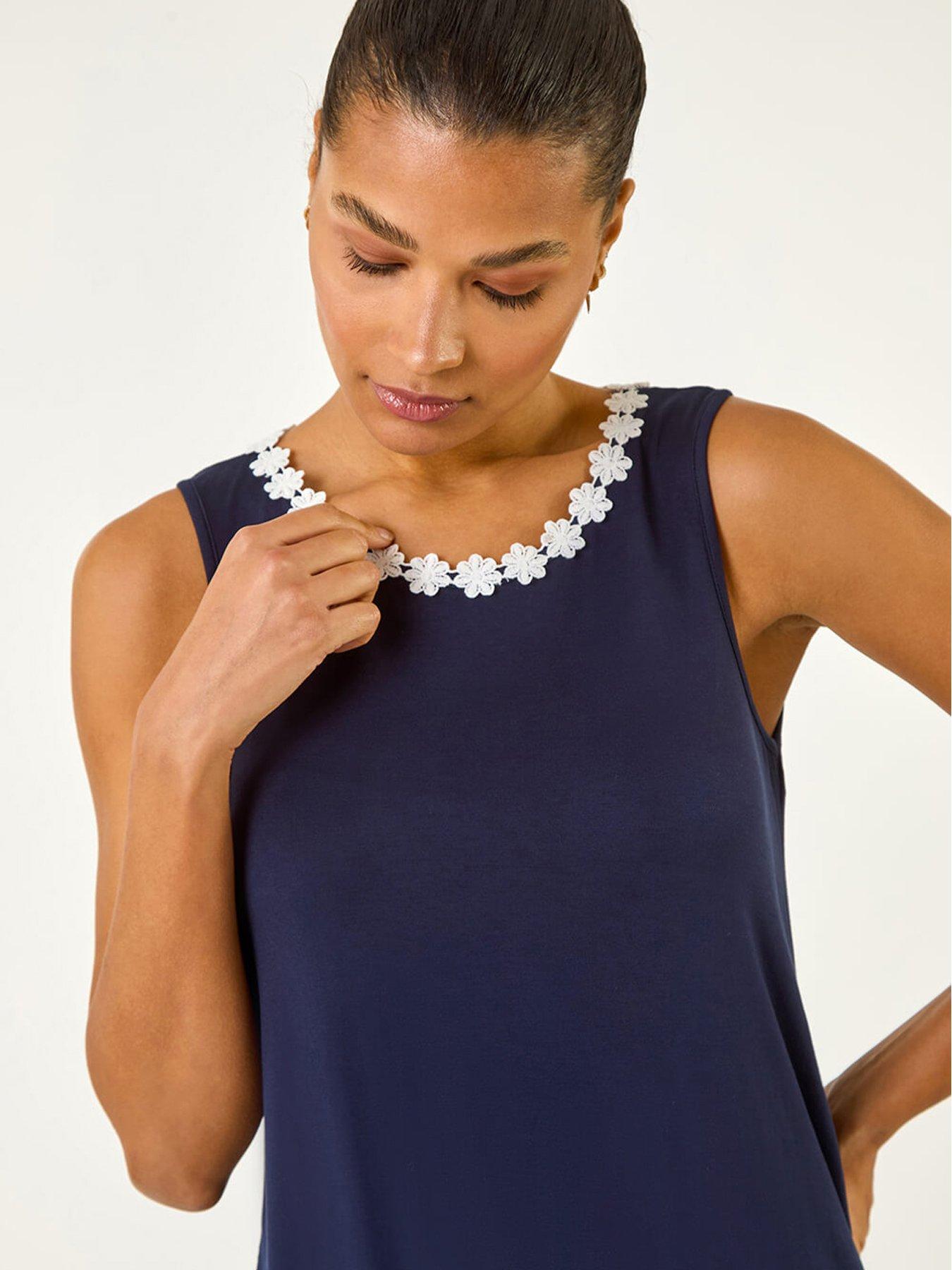  image of roman-daisy-neck-trim-vest-top-navy