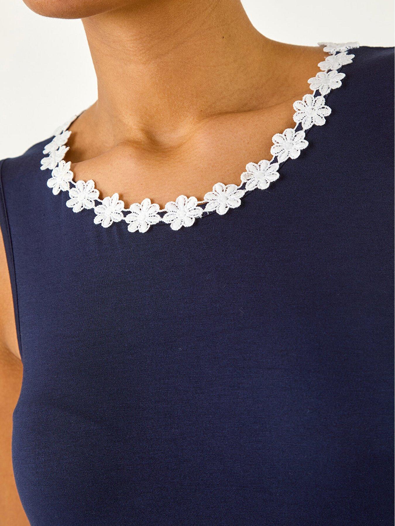  image of roman-daisy-neck-trim-vest-top-navy