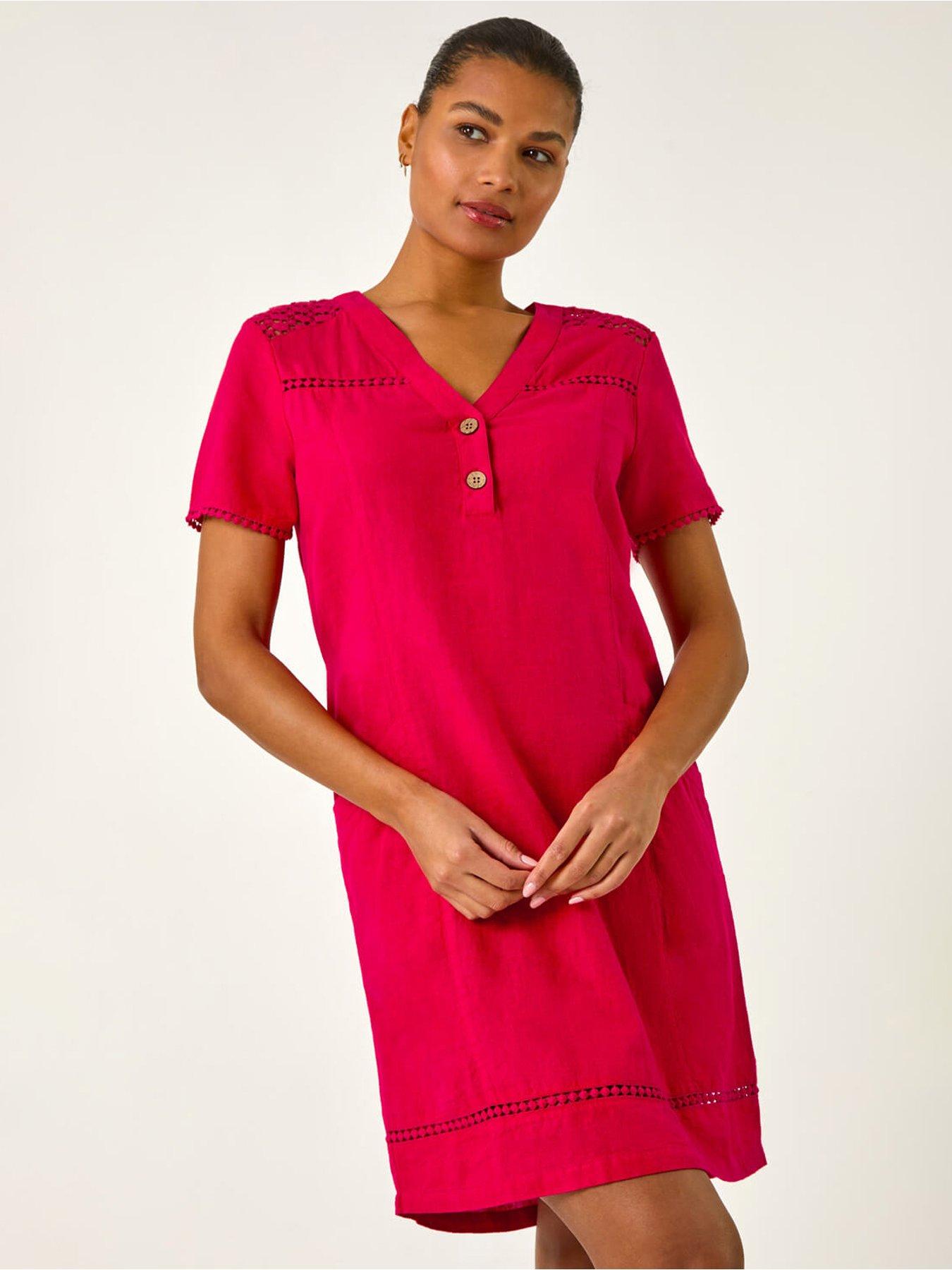  image of roman-linen-mix-button-shift-dress-red