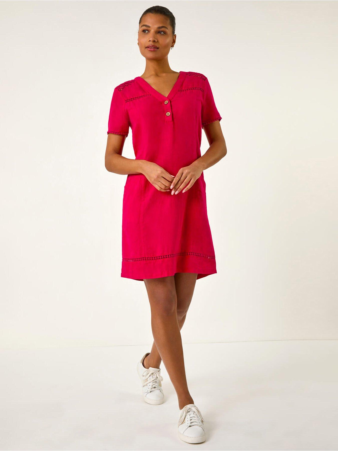  image of roman-linen-mix-button-shift-dress-red