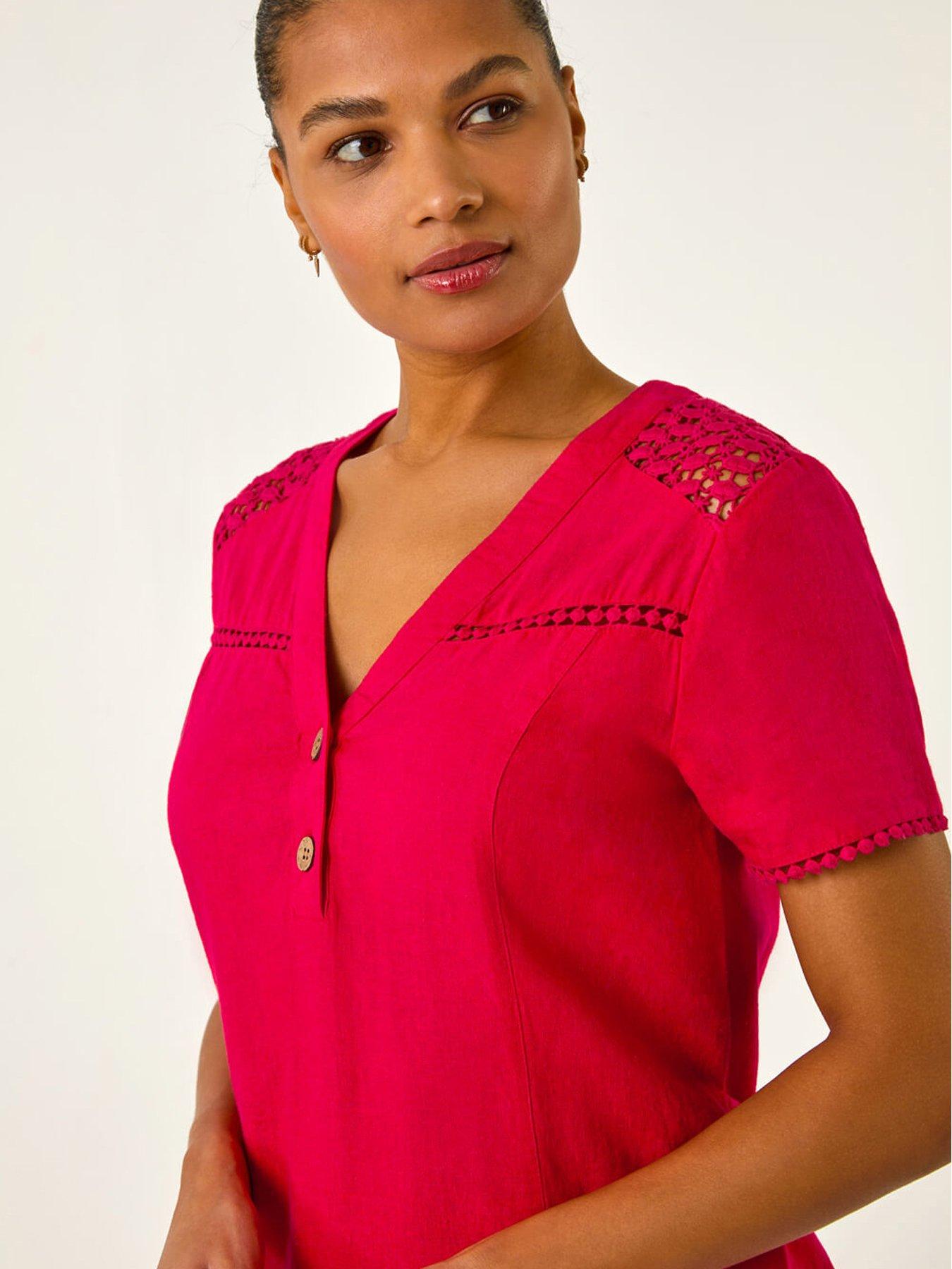  image of roman-linen-mix-button-shift-dress-red