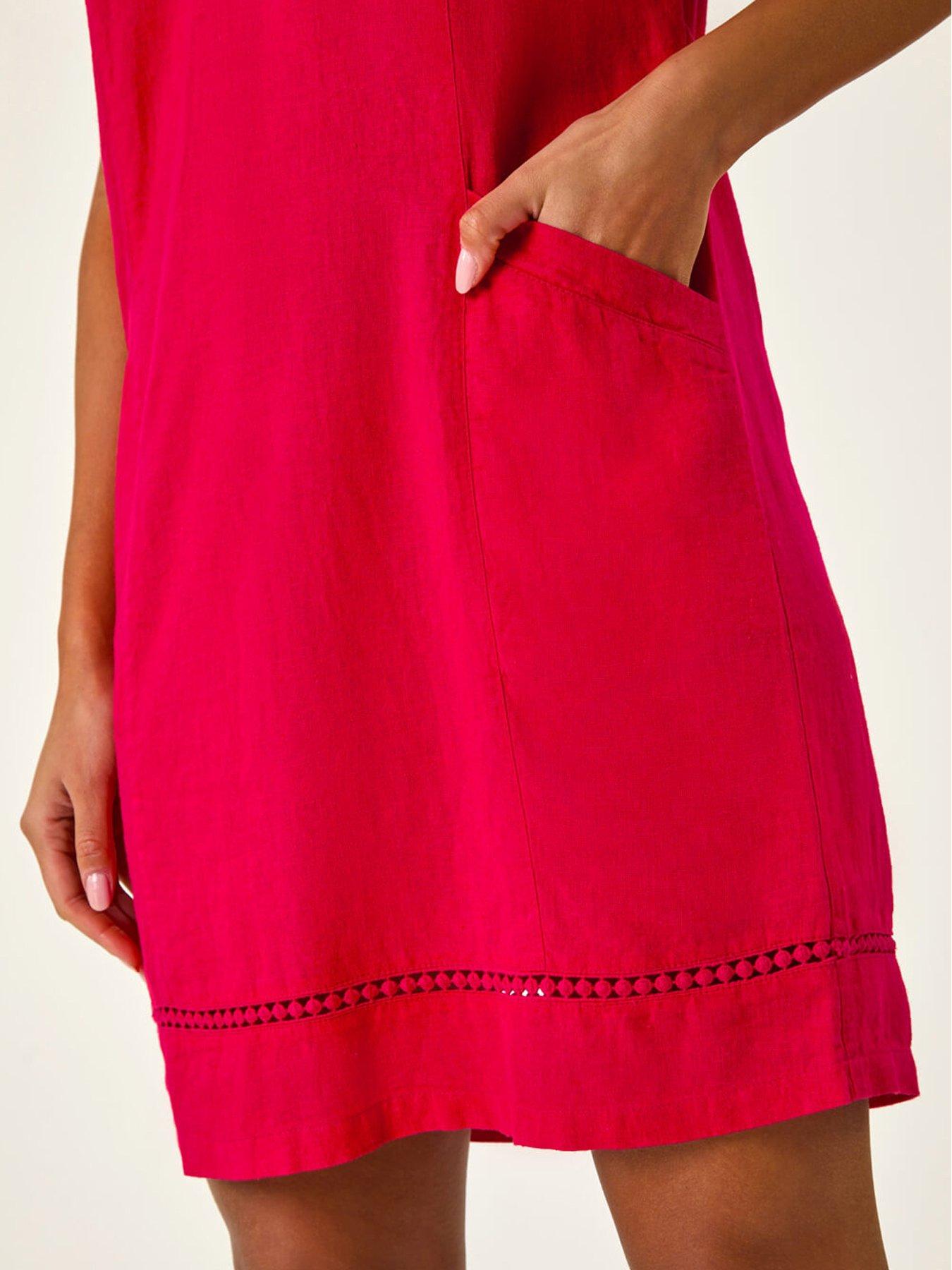  image of roman-linen-mix-button-shift-dress-red
