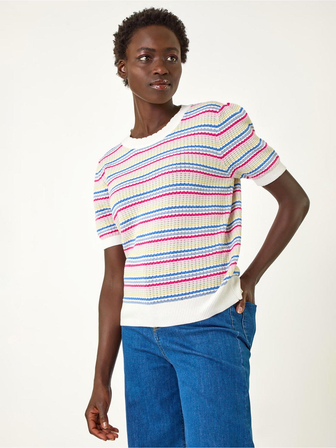 undefined Scallop Edge Stripe Knit Top - Multi