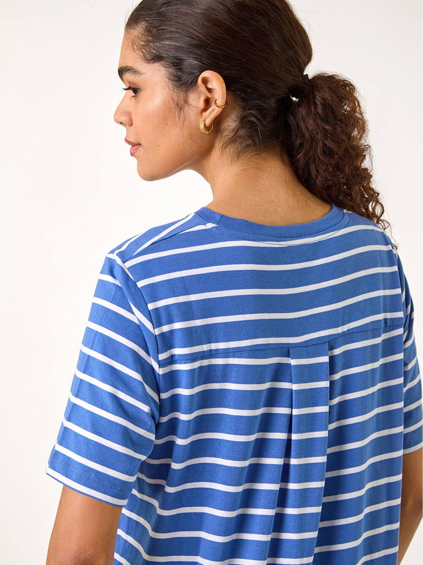  image of roman-stripe-stretch-t-shirt-dress-blue