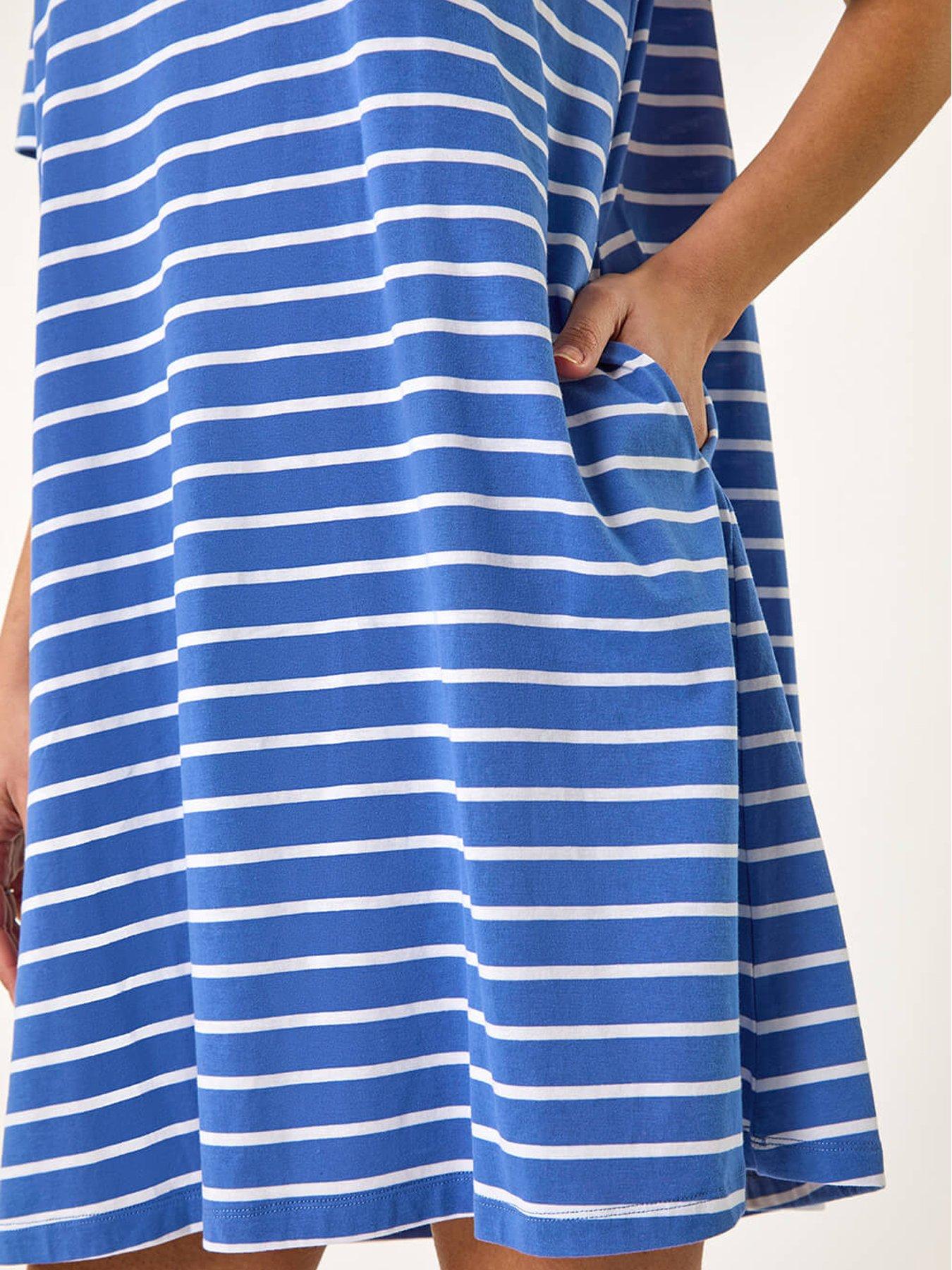  image of roman-stripe-stretch-t-shirt-dress-blue
