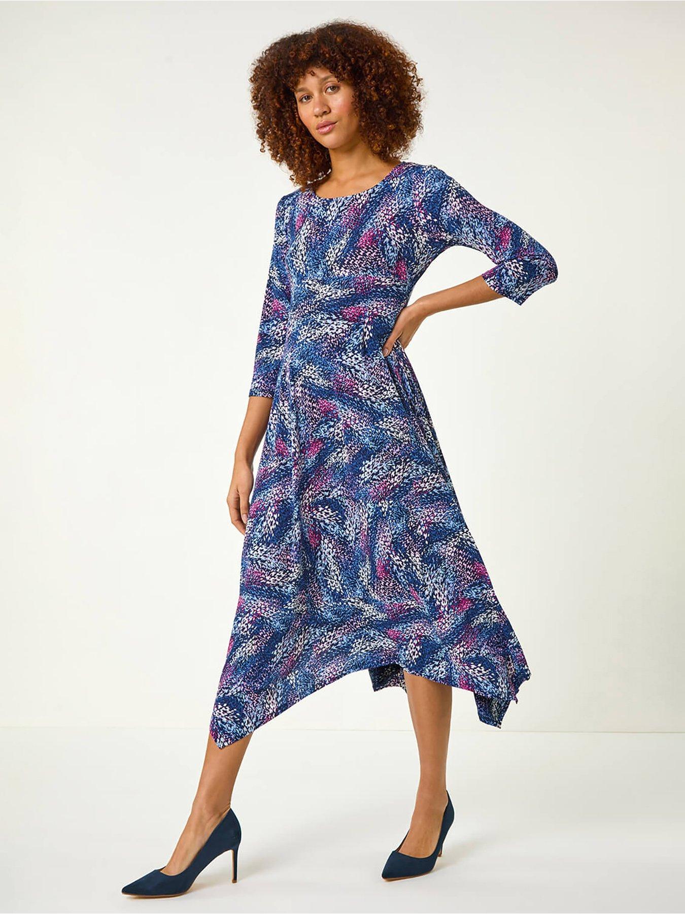 Image 1 of 5 of Roman Abstract Hanky Hem Midi Dress - Pink