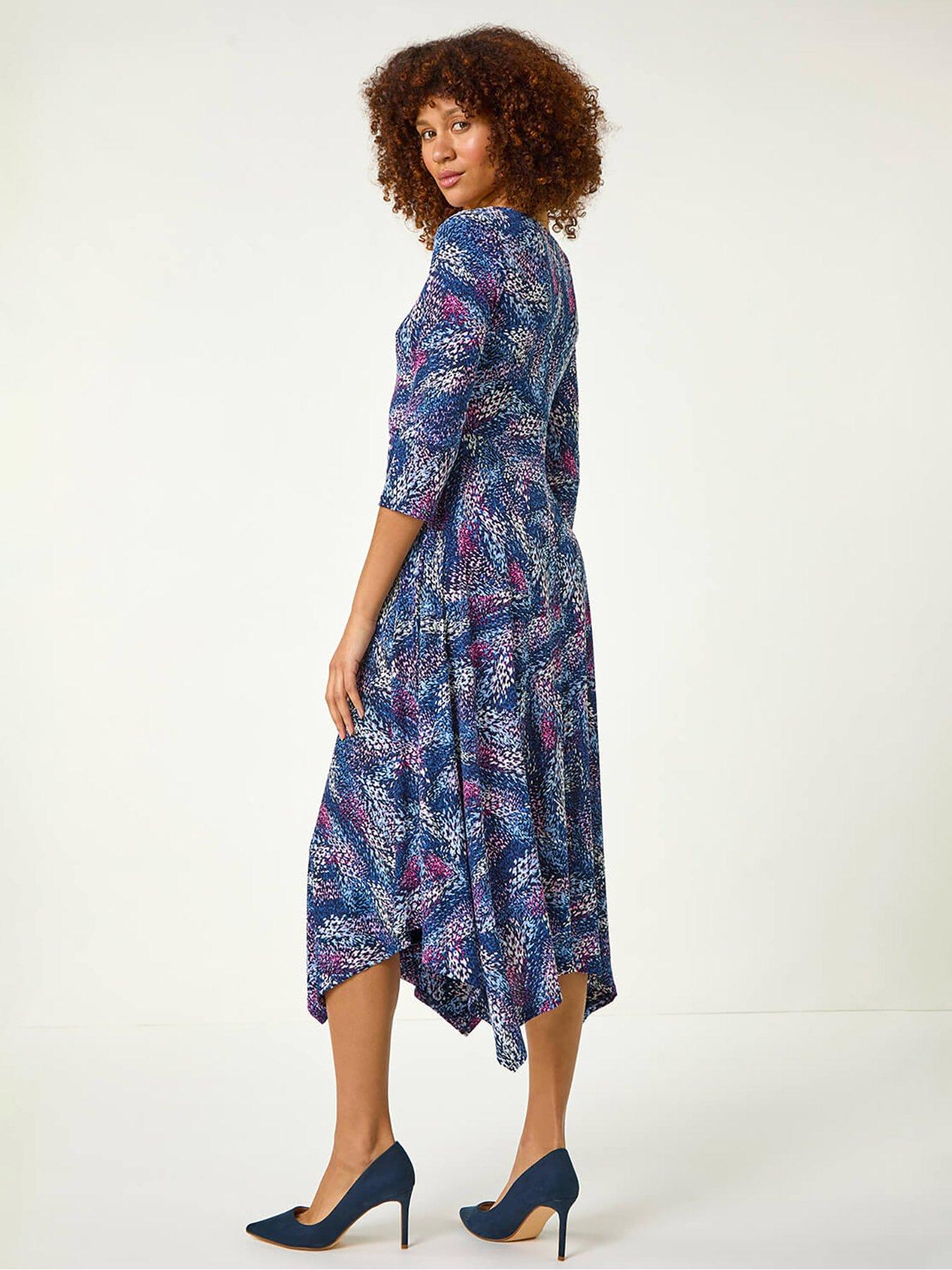 Image 2 of 5 of Roman Abstract Hanky Hem Midi Dress - Pink