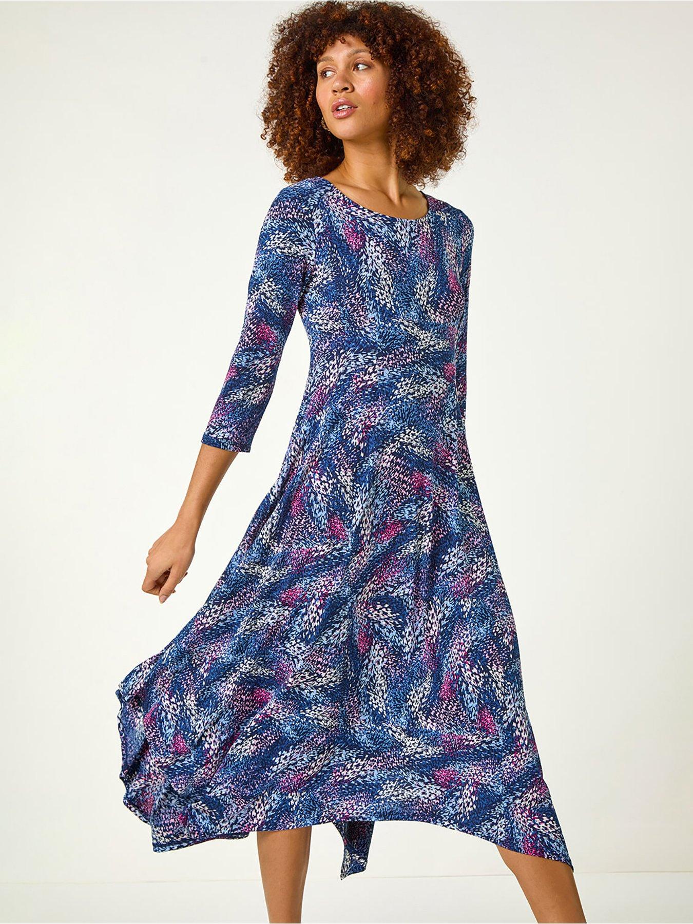 Image 3 of 5 of Roman Abstract Hanky Hem Midi Dress - Pink