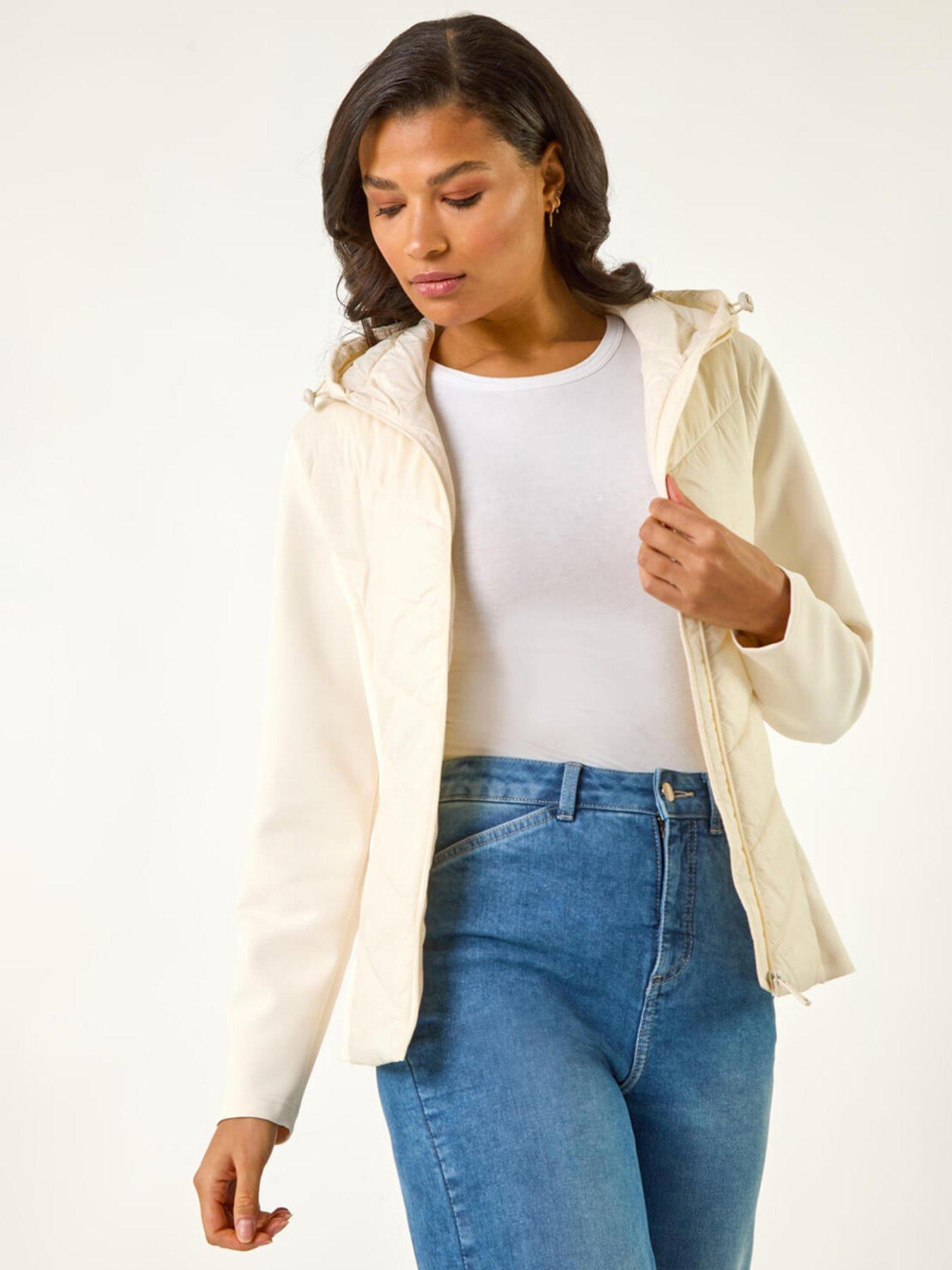 undefined Contrast Hooded Padded Jacket - Ivory