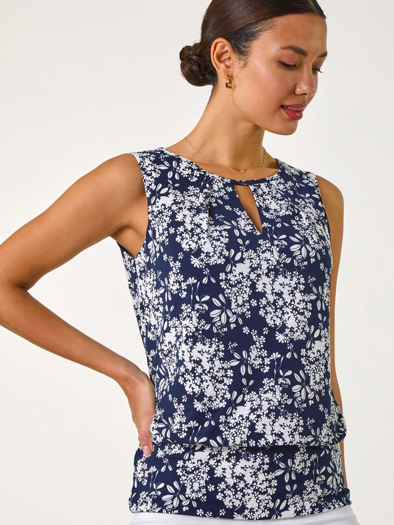 undefined Textured Ditsy Floral Print Top - Navy