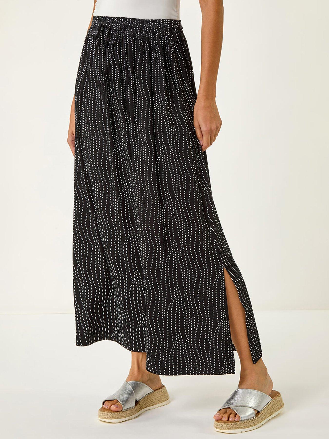 Image 1 of 5 of Roman Swirl & Spot Print A-line Skirt - Black