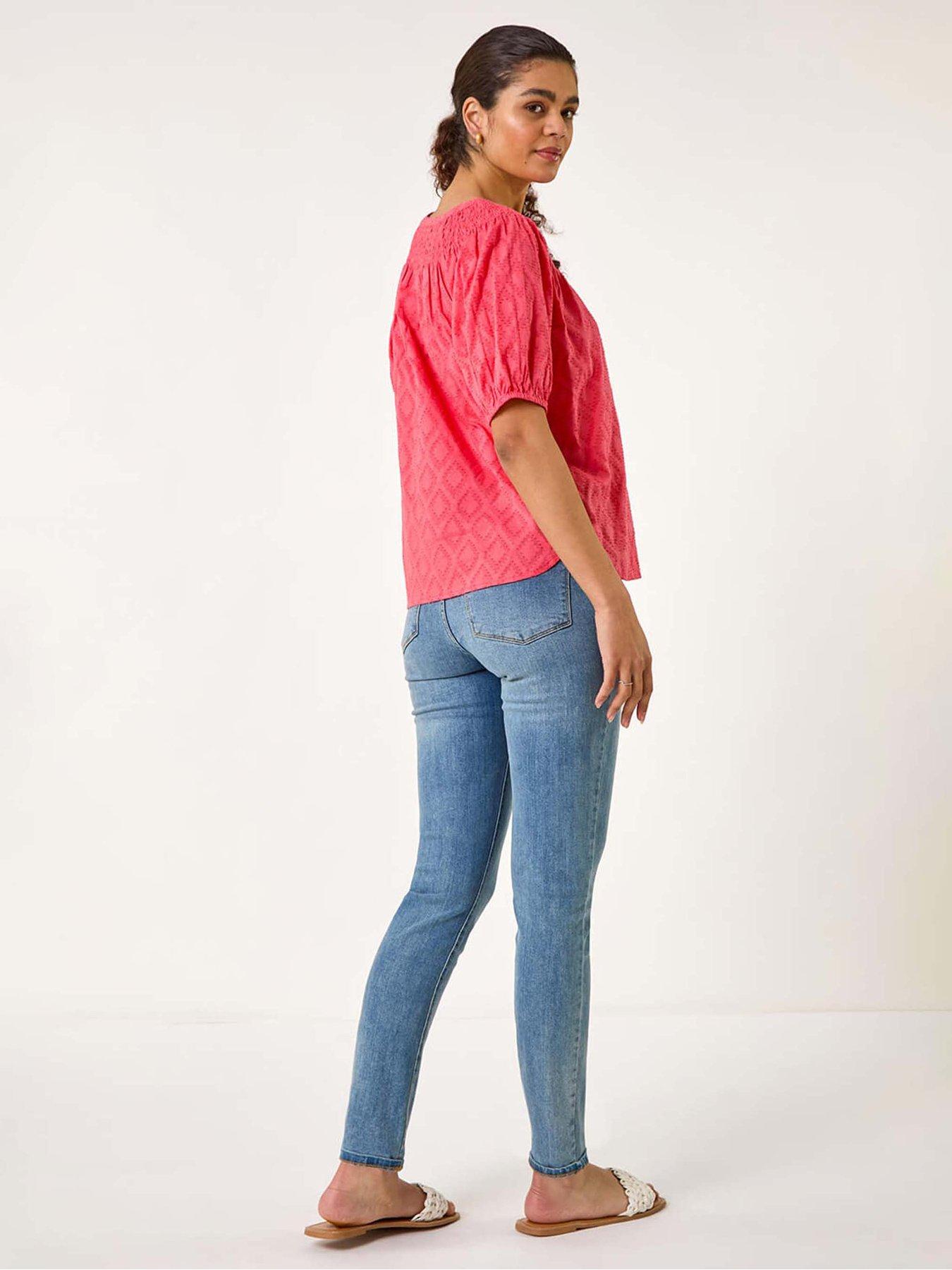 Image 2 of 5 of Roman Shirred Neck Textured Top - Red
